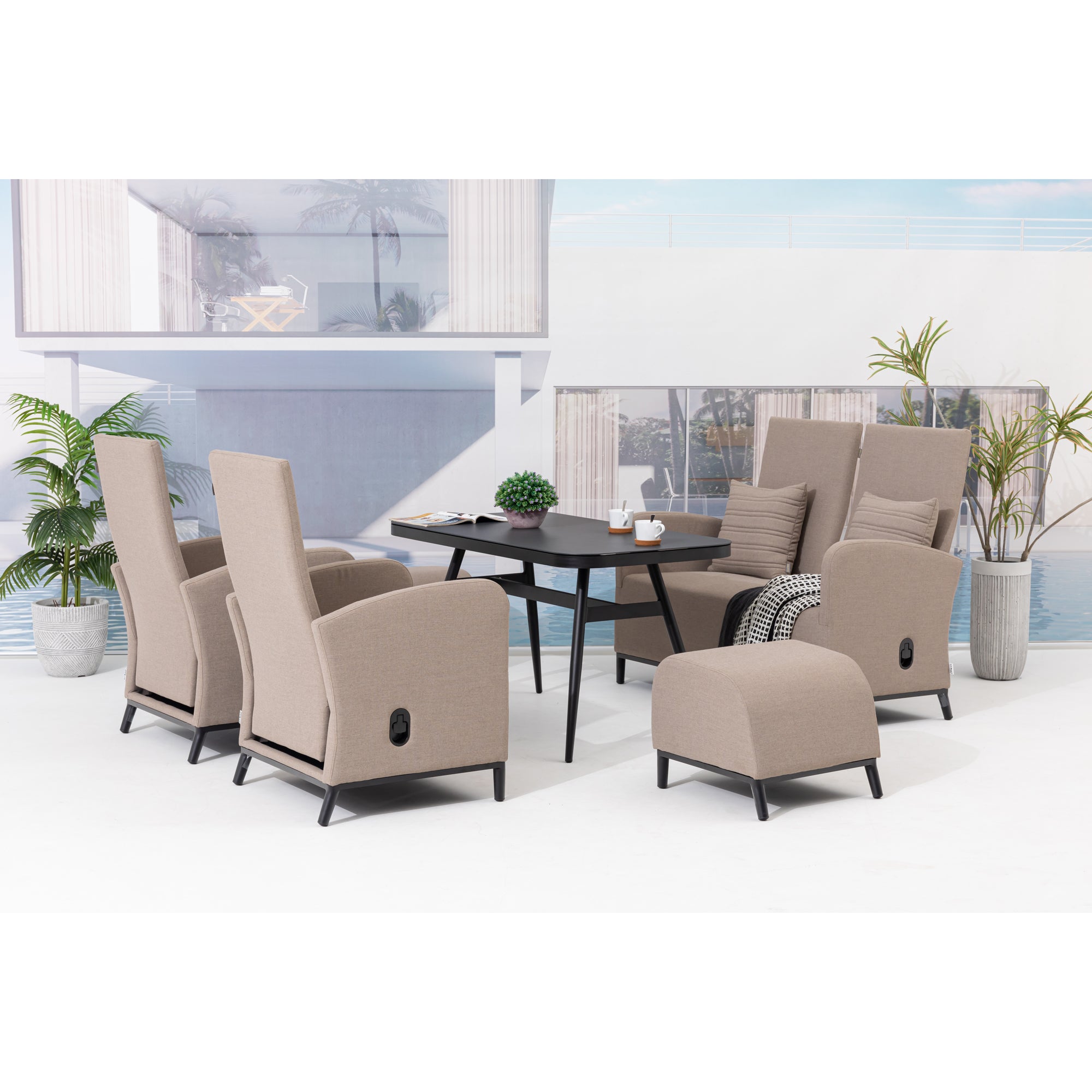 ☀️ AUS DER AUSSTELLUNG ☀️ Outdoor Dining Lounge Set Oasis 100% wetterfest LIKA-TEX® Bezug sand (natur) / Rücken verstellbar