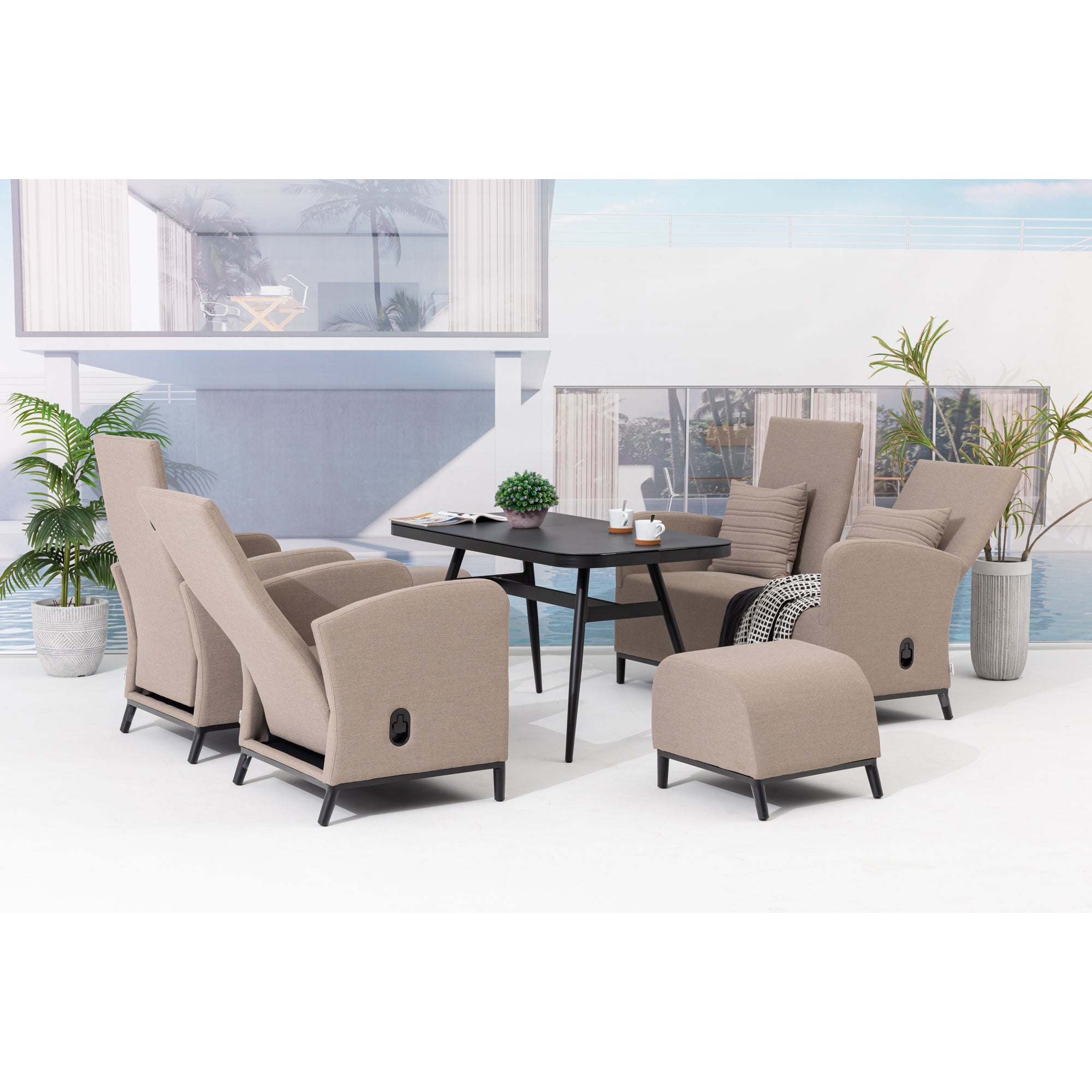 ☀️ AUS DER AUSSTELLUNG ☀️ Outdoor Dining Lounge Set Oasis 100% wetterfest LIKA-TEX® Bezug sand (natur) / Rücken verstellbar