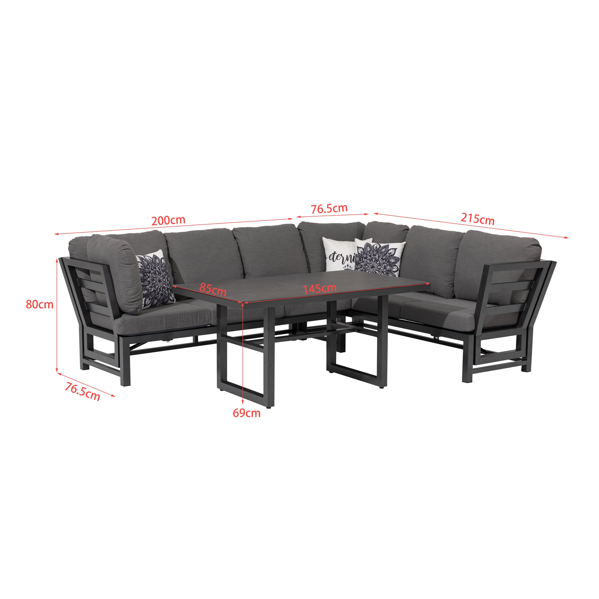 Alu Dining Lounge Set Kaprun 3in1 Funktion mit 100% wetterfestem LIKA-TEX® Bezug in grau