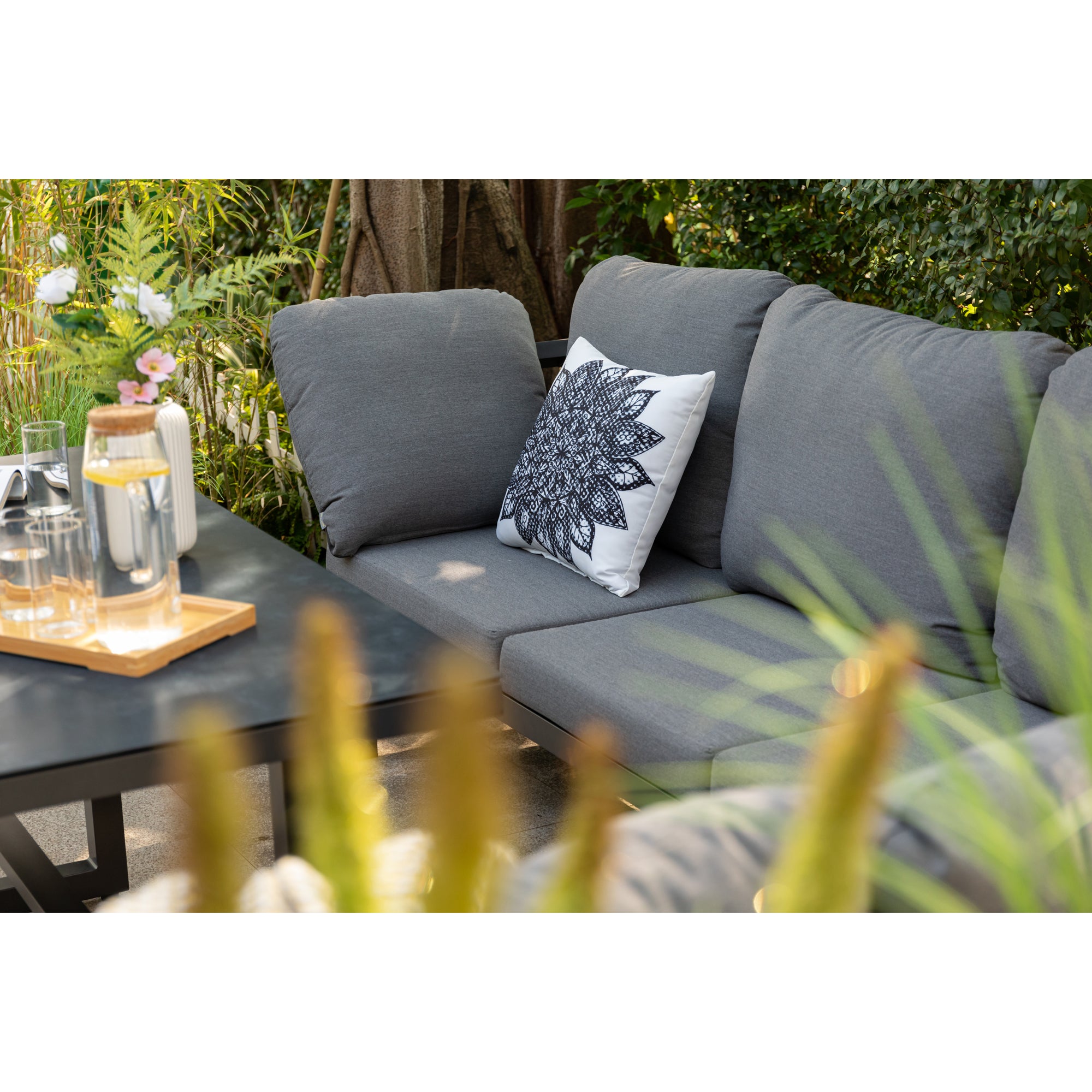 Alu Dining Lounge Set Kaprun 3in1 Funktion mit 100% wetterfestem LIKA-TEX® Bezug in grau