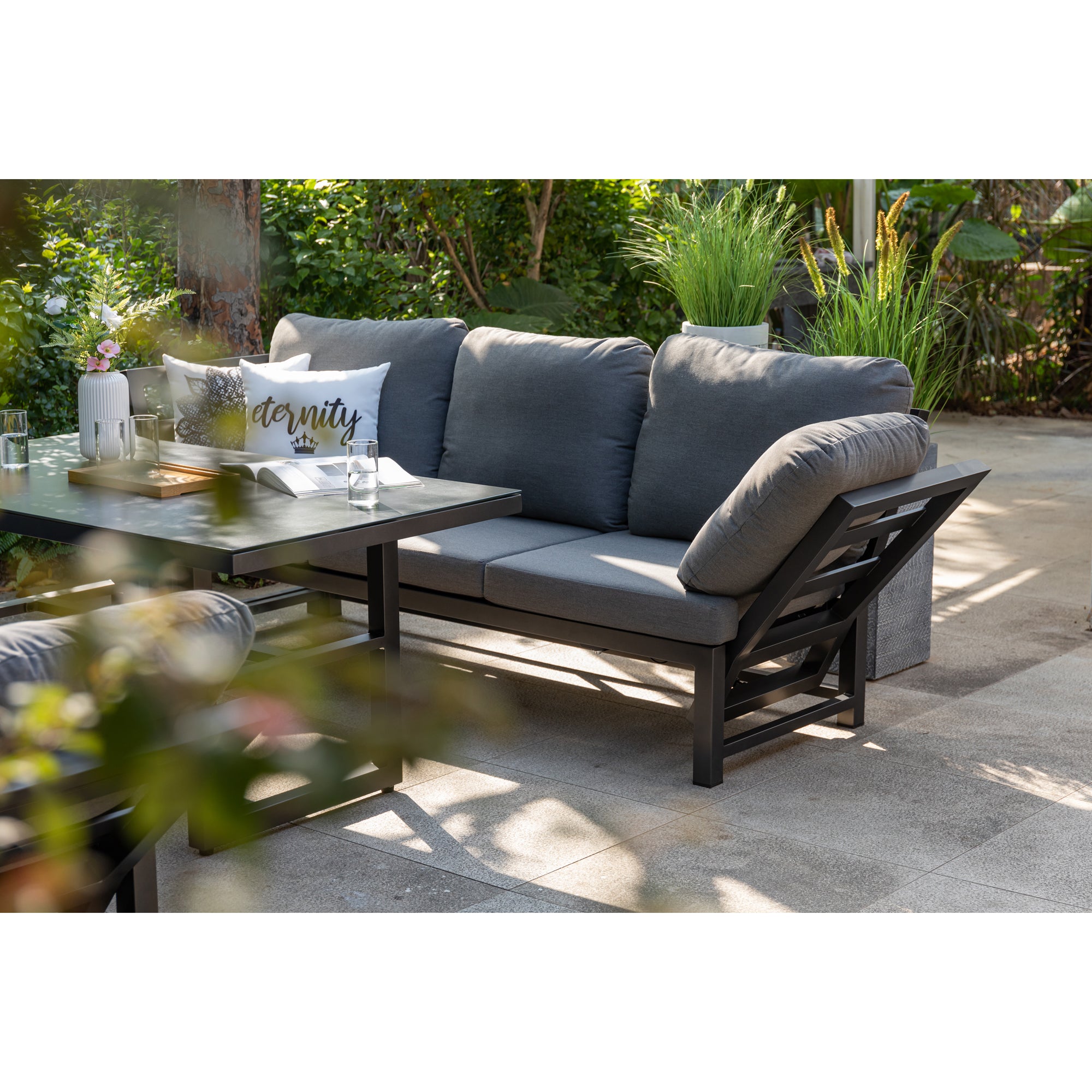 Alu Dining Lounge Set Kaprun 3in1 Funktion mit 100% wetterfestem LIKA-TEX® Bezug in grau