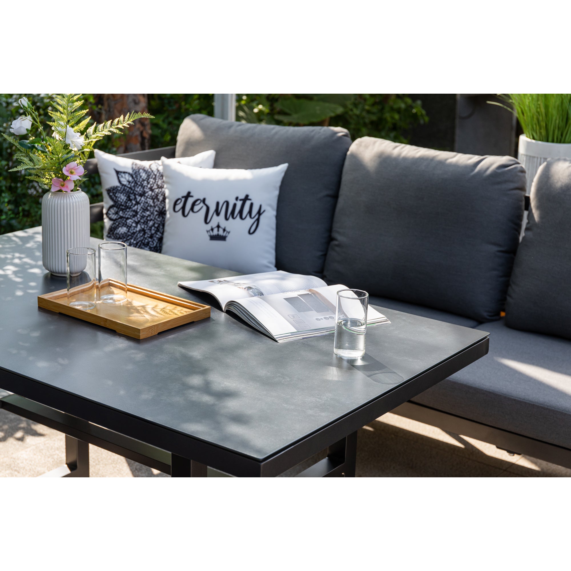 Alu Dining Lounge Set Kaprun 3in1 Funktion mit 100% wetterfestem LIKA-TEX® Bezug in grau