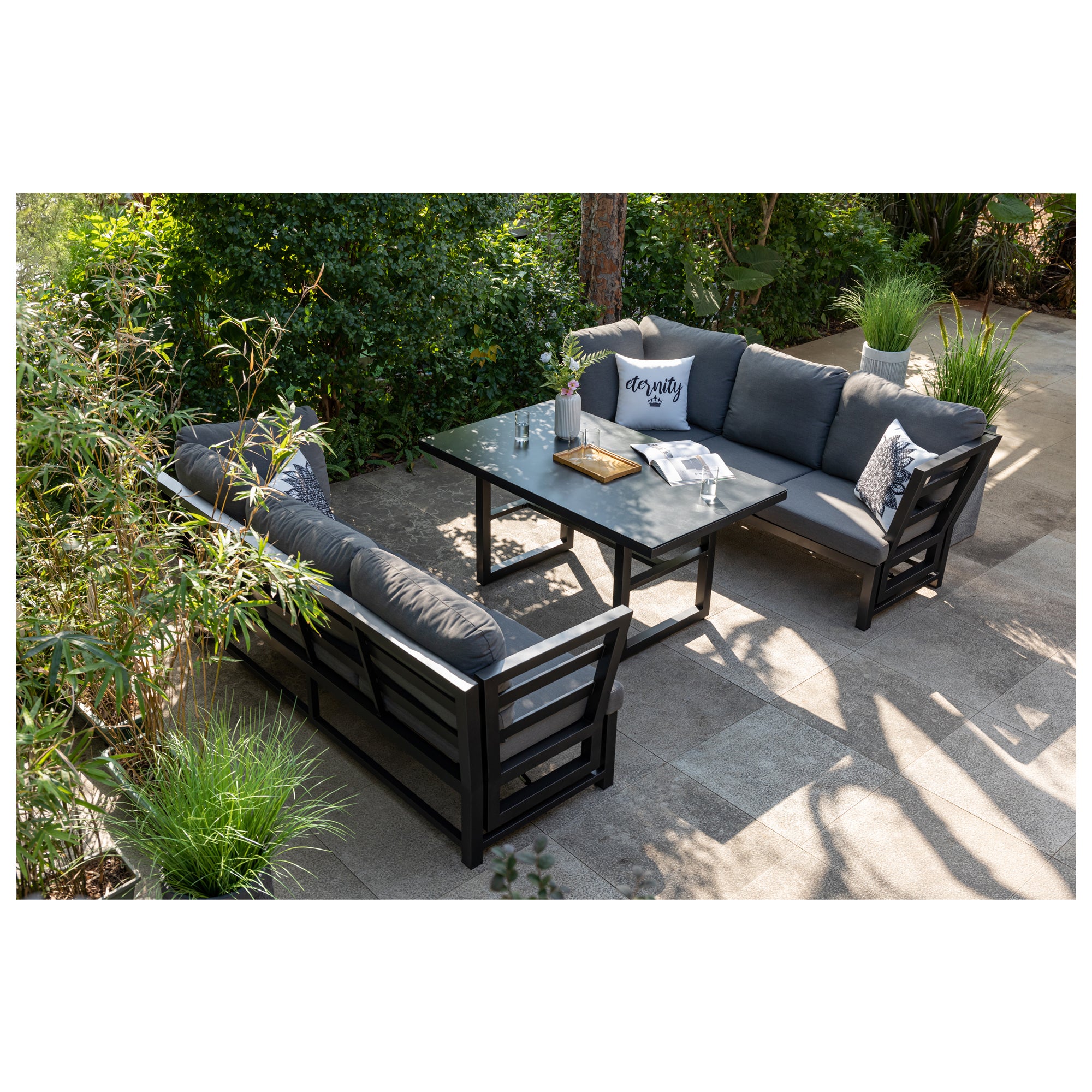 Alu Dining Lounge Set Kaprun 3in1 Funktion mit 100% wetterfestem LIKA-TEX® Bezug in grau
