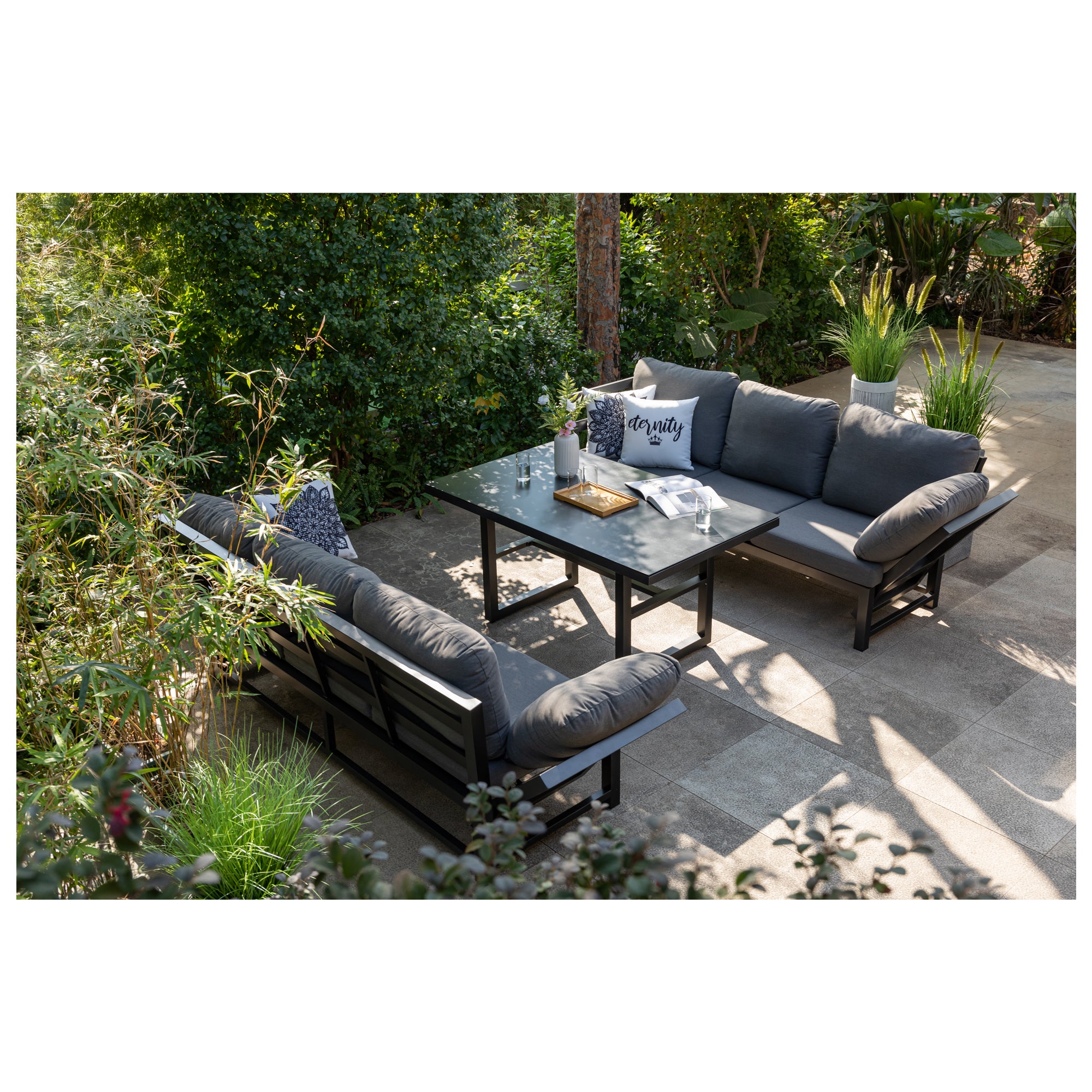 Alu Dining Lounge Set Kaprun 3in1 Funktion mit 100% wetterfestem LIKA-TEX® Bezug in grau