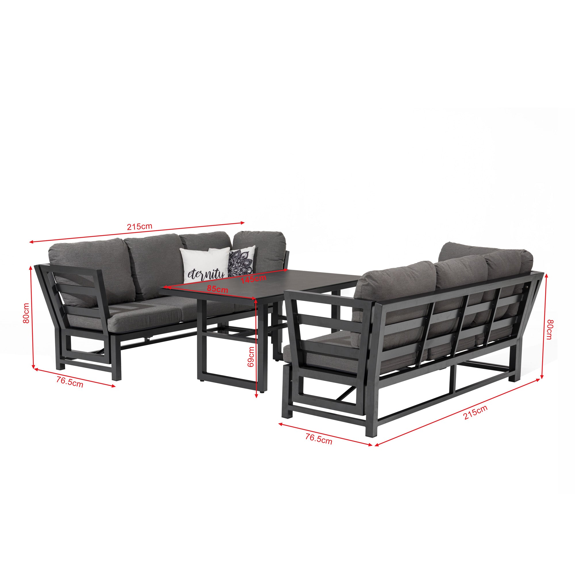 Alu Dining Lounge Set Kaprun 3in1 Funktion mit 100% wetterfestem VELUVÉ LIKA-TEX® Bezug onyx