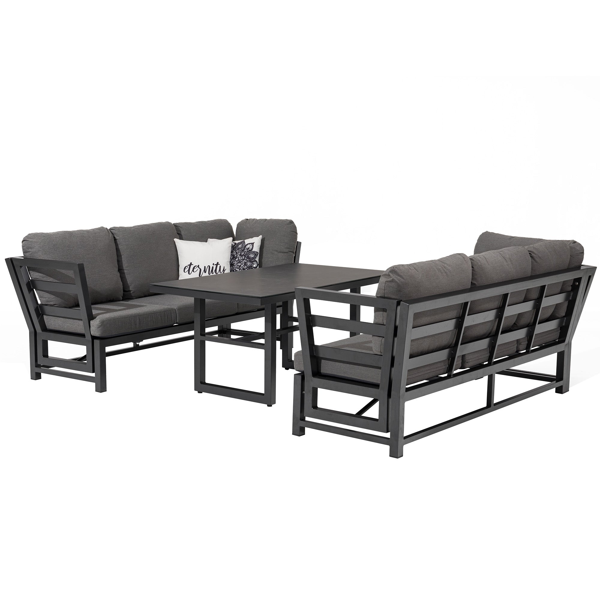 Alu Dining Lounge Set Kaprun 3in1 Funktion mit 100% wetterfestem VELUVÉ LIKA-TEX® Bezug onyx