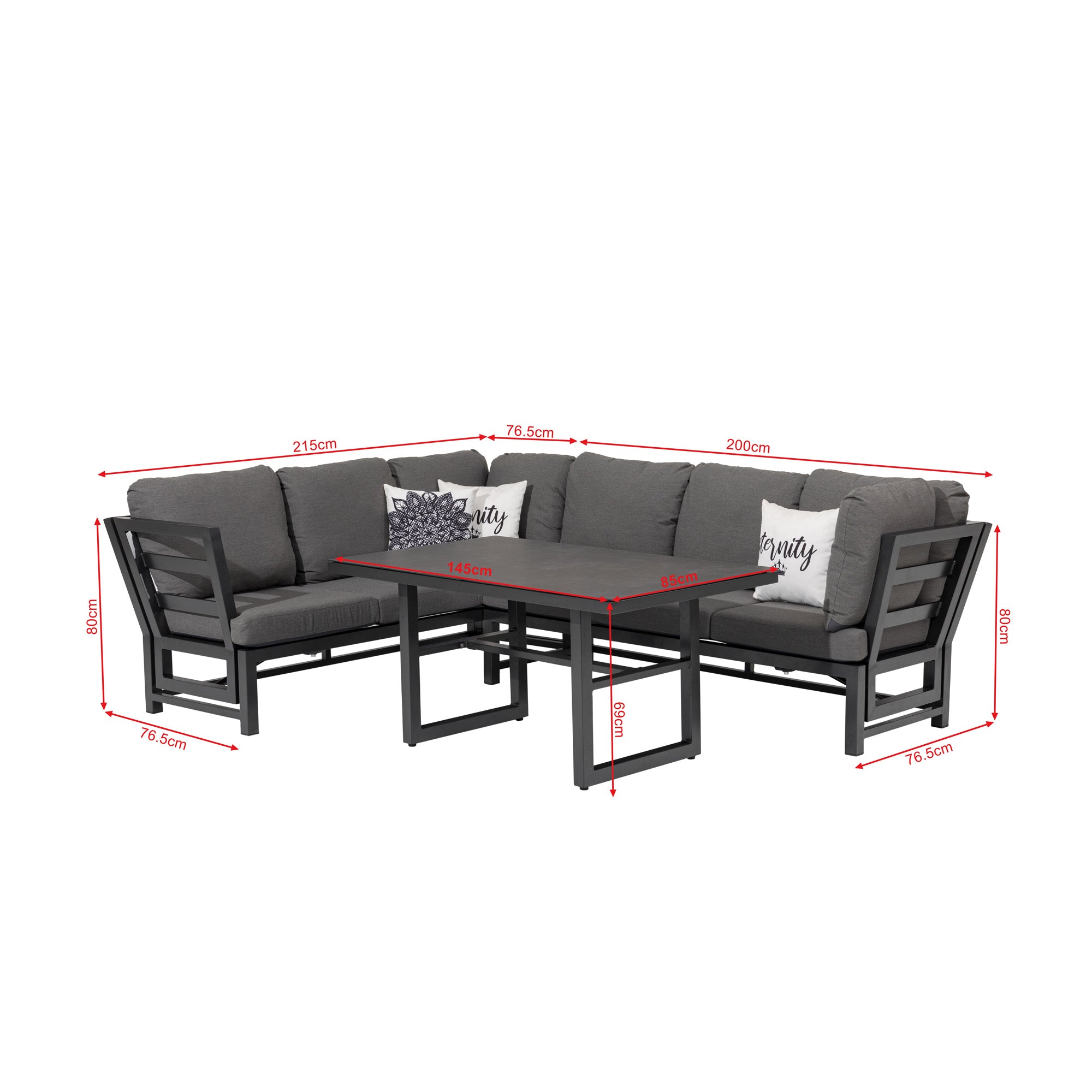 Alu Dining Lounge Set Kaprun 3in1 Funktion mit 100% wetterfestem LIKA-TEX® Bezug in grau