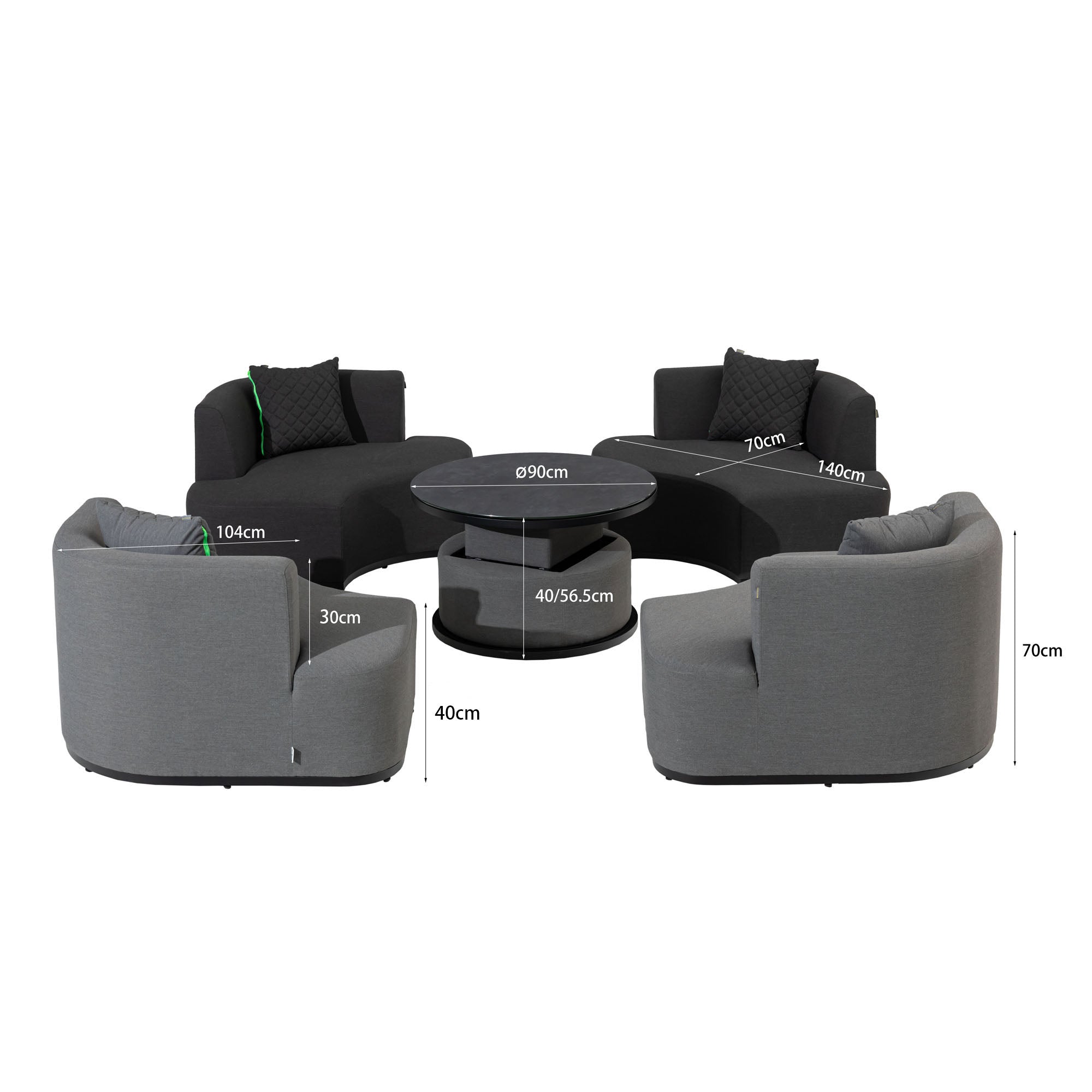 Outdoor Lounge Set Kuredu 100% wetterfest LIKA-TEX® Bezug grau/anthrazit