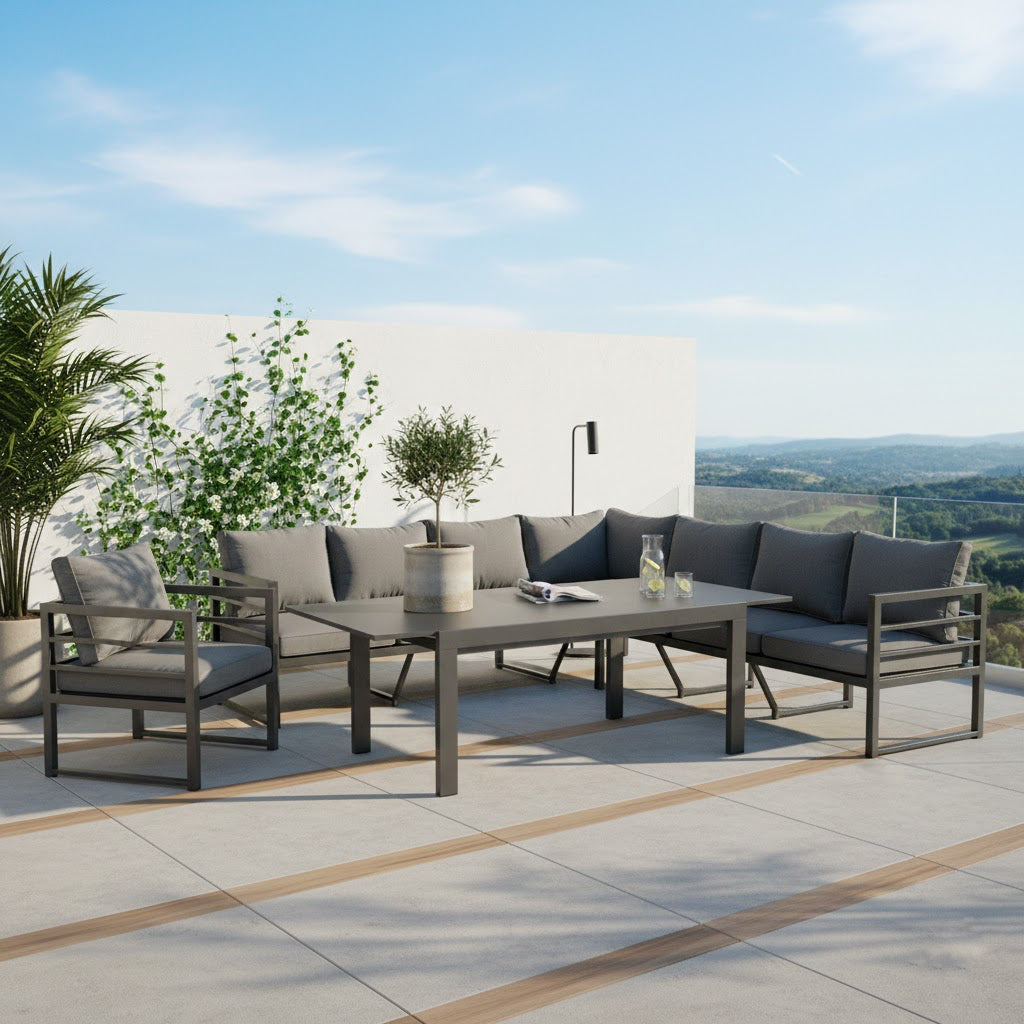 XXL Alu Dining Eck-Lounge Set Torres 3in1 Funktion mit Sunbrella® Bezug 100% Wetterfest inkl. Sessel