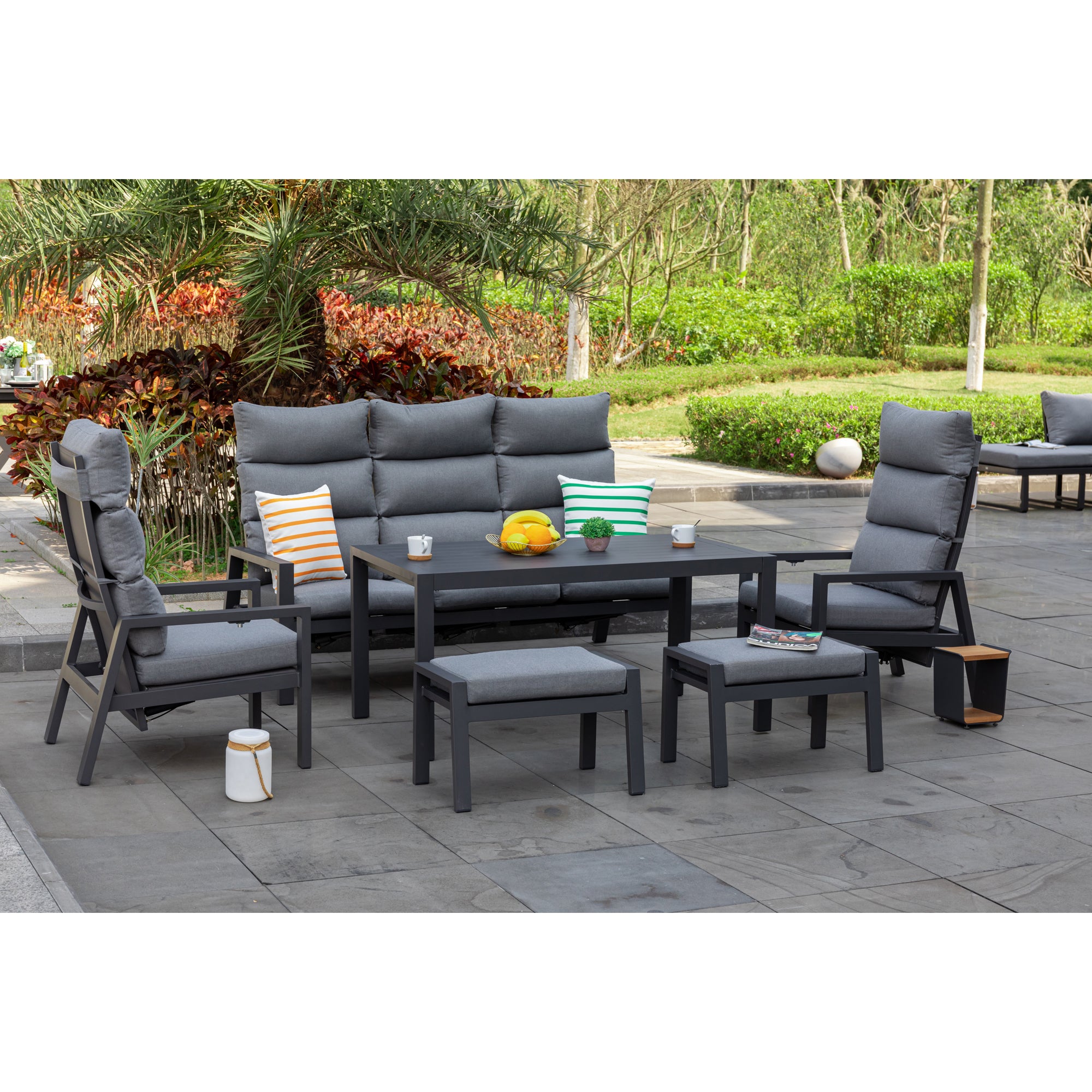 Business Class für den Garten: Dining Lounge Set Sundown / Rücken stufenlos verstellbar