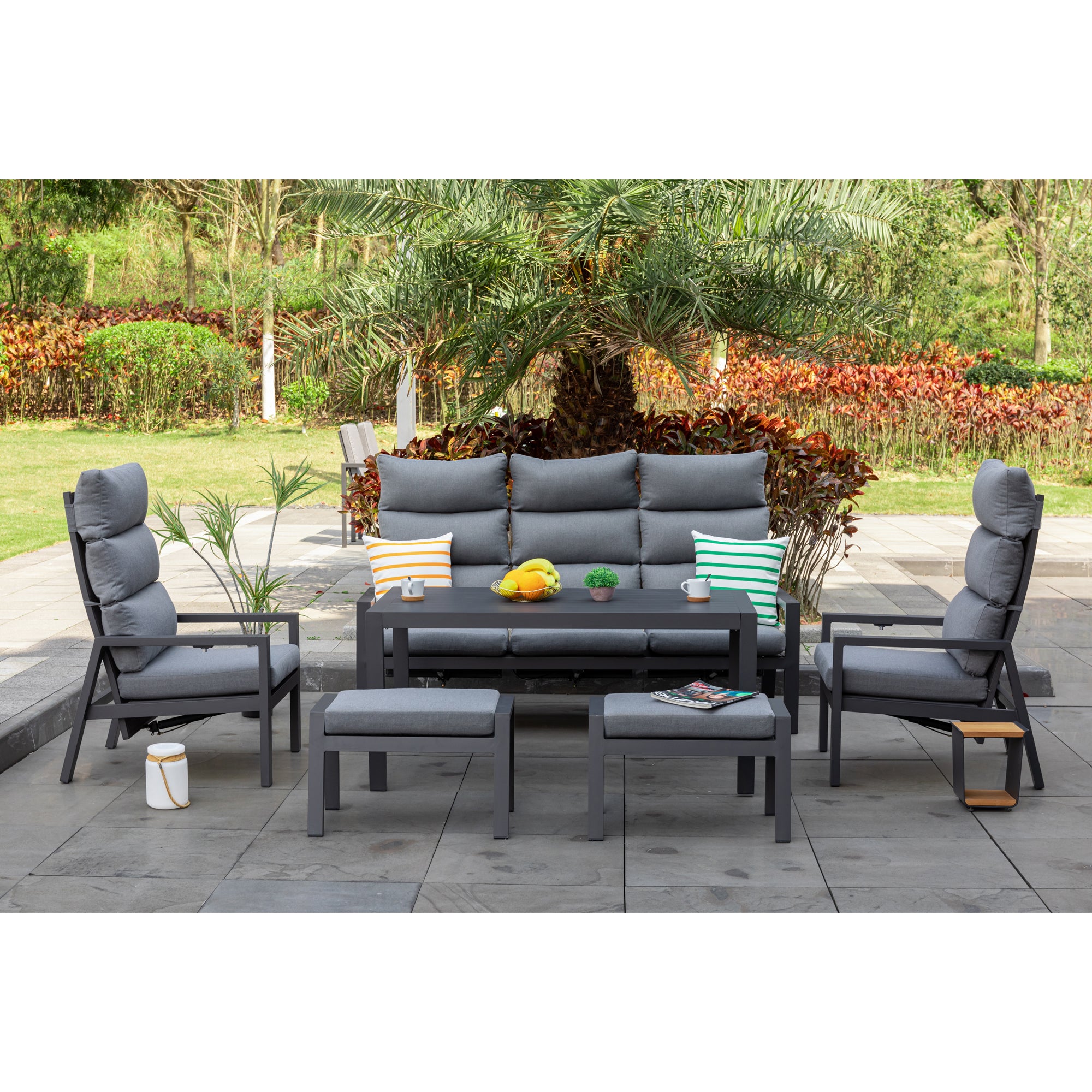 Business Class für den Garten: Dining Lounge Set Sundown / Rücken stufenlos verstellbar