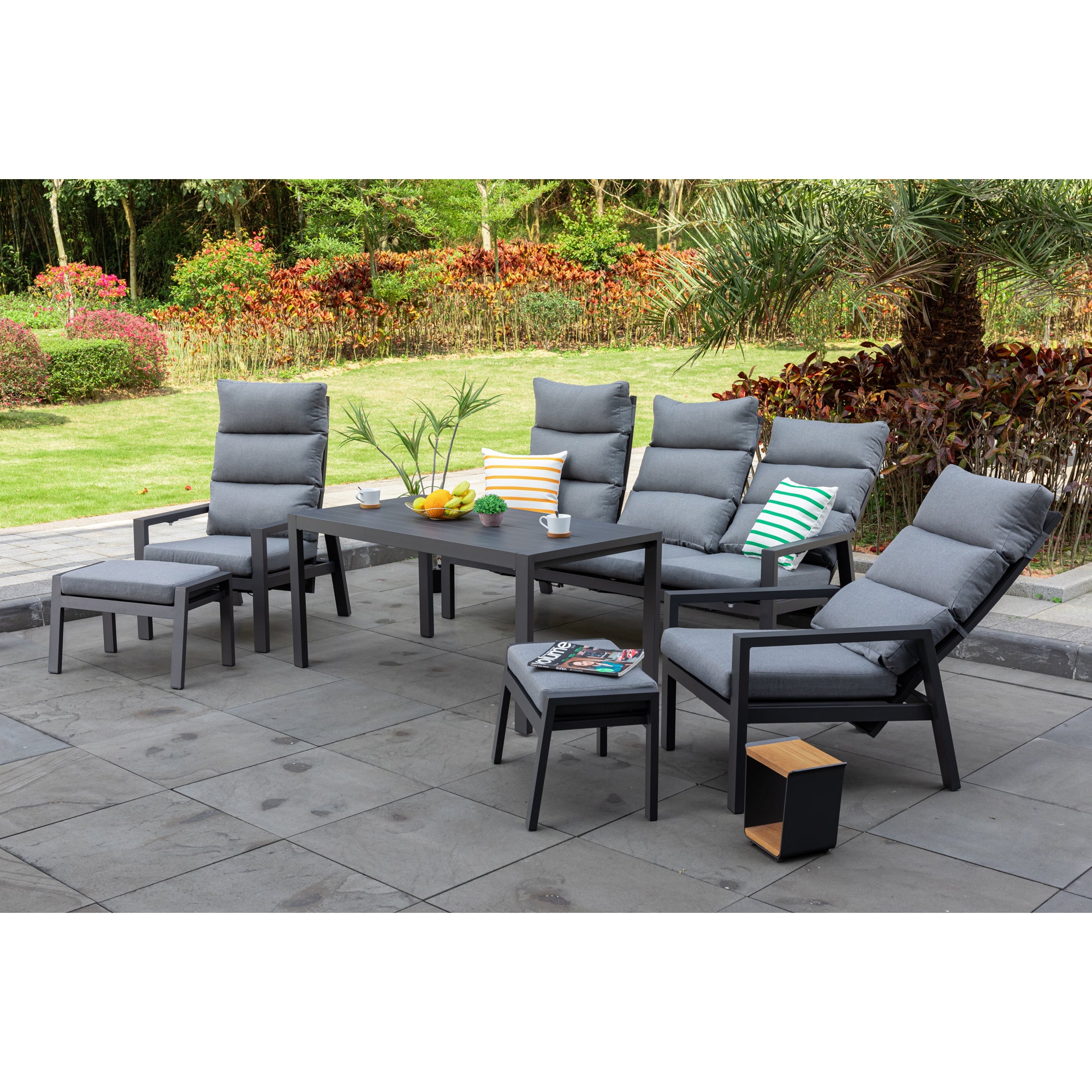 Business Class für den Garten: Dining Lounge Set Sundown / Rücken stufenlos verstellbar