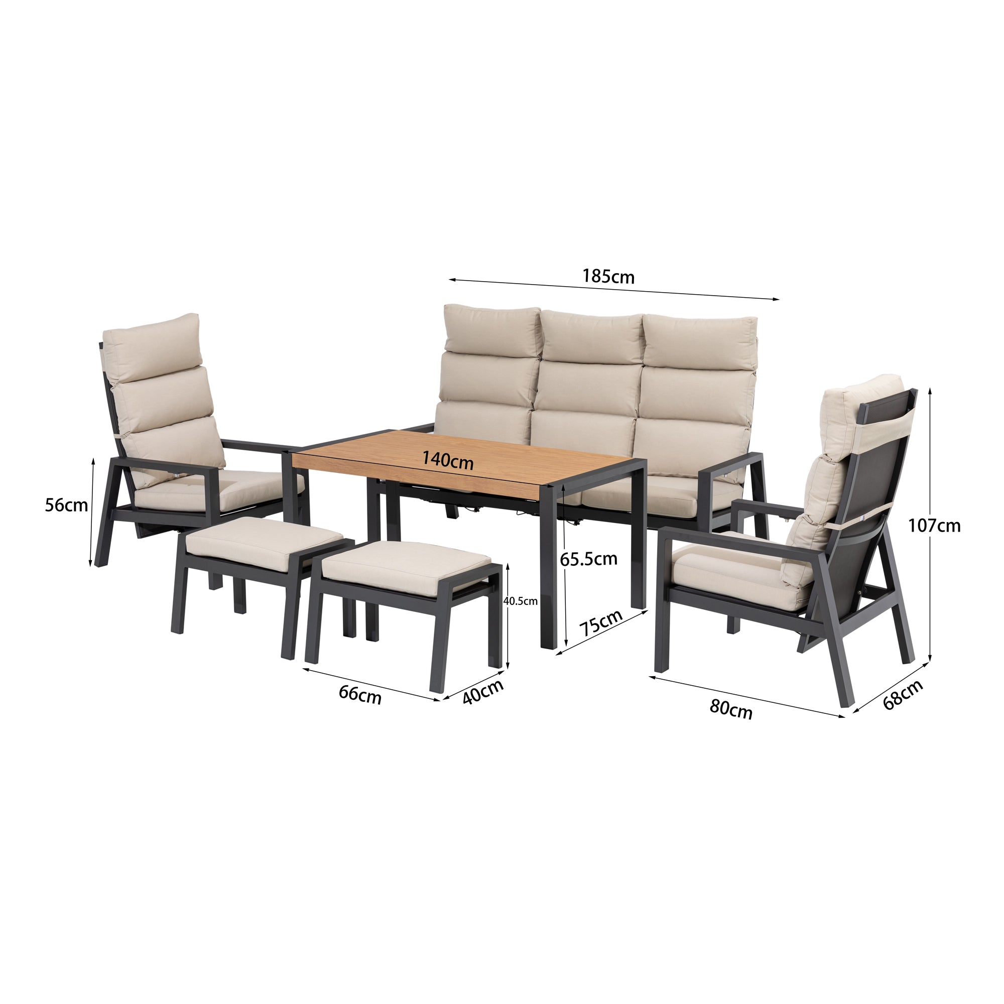 Business Class für den Garten: Dining Lounge Set Sunrise / Rücken stufenlos verstellbar