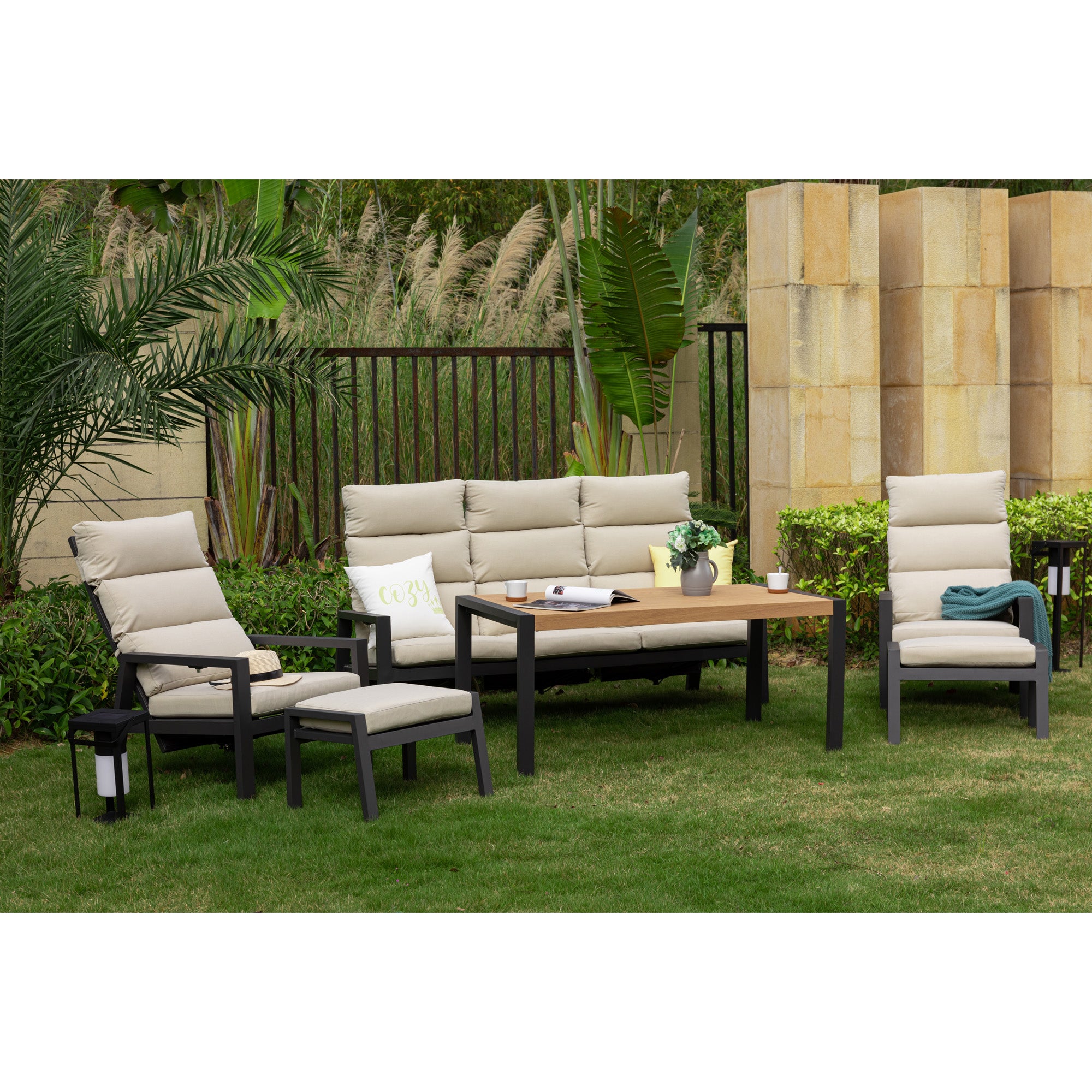 Business Class für den Garten: Dining Lounge Set Sunrise / Rücken stufenlos verstellbar