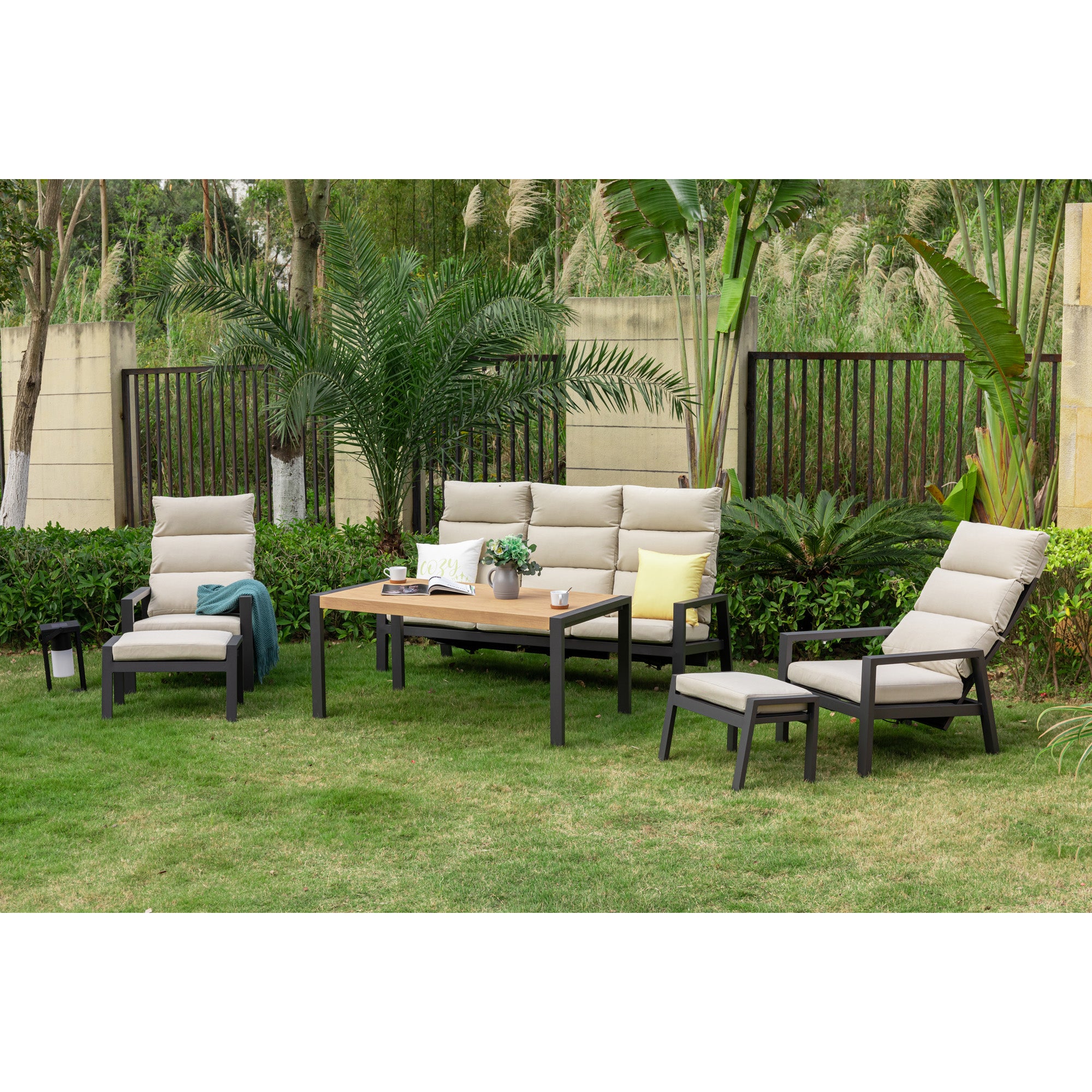 Business Class für den Garten: Dining Lounge Set Sunrise / Rücken stufenlos verstellbar