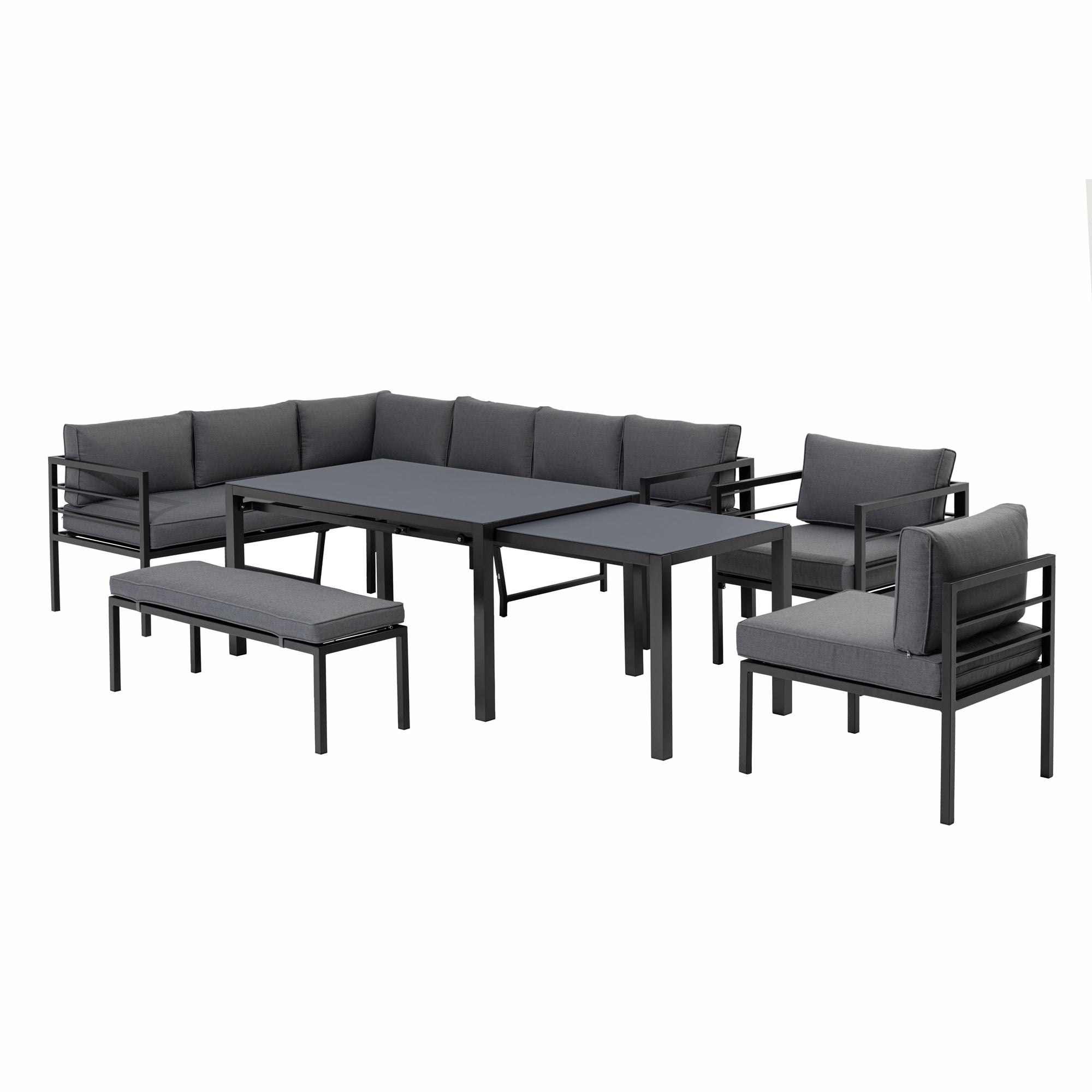 XXL Aluminium Dining Lounge Set Portland mit Ausziehtisch - variabel stellbar / bis zu 10x Personen