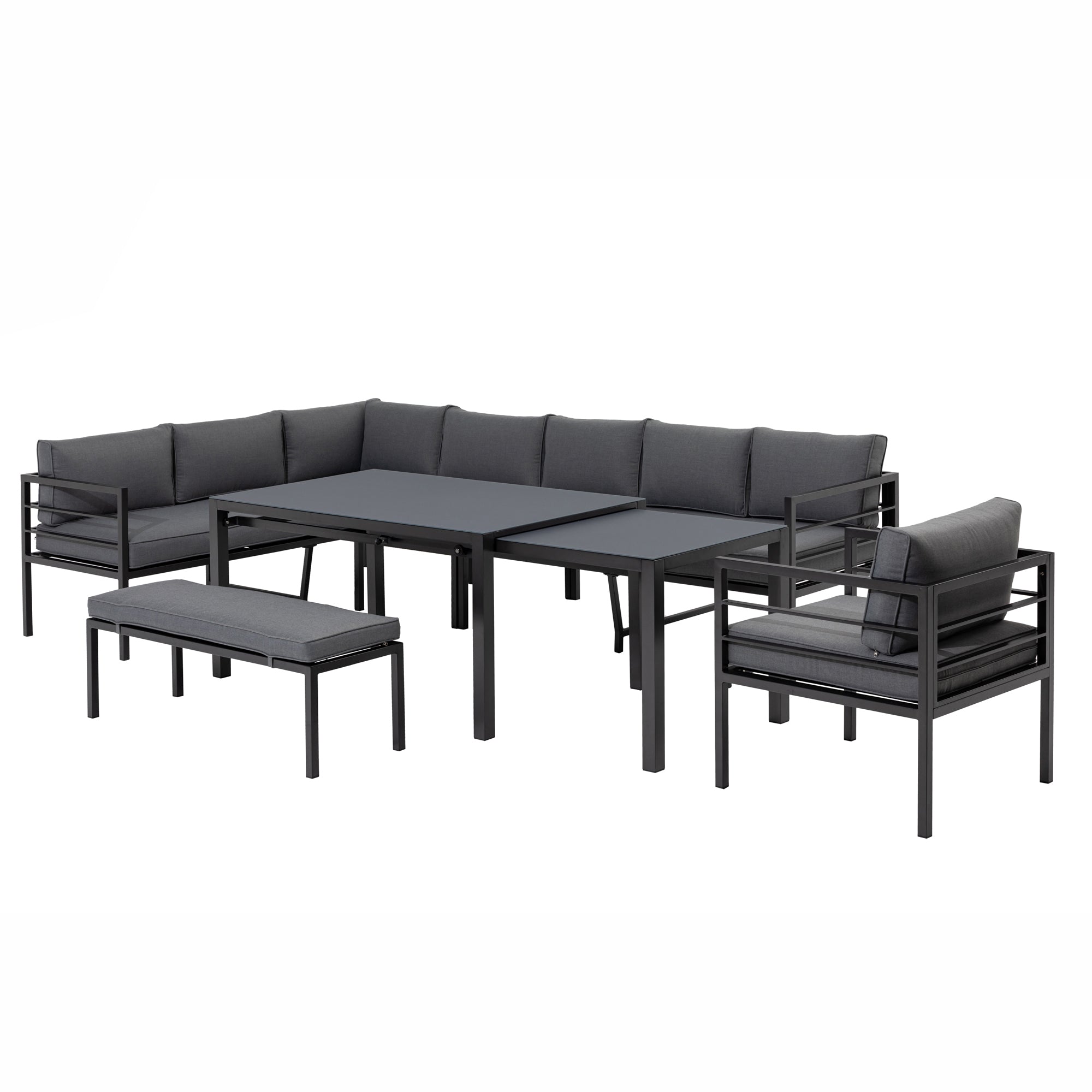 XXL Aluminium Dining Lounge Set Portland mit Ausziehtisch - variabel stellbar / bis zu 10x Personen