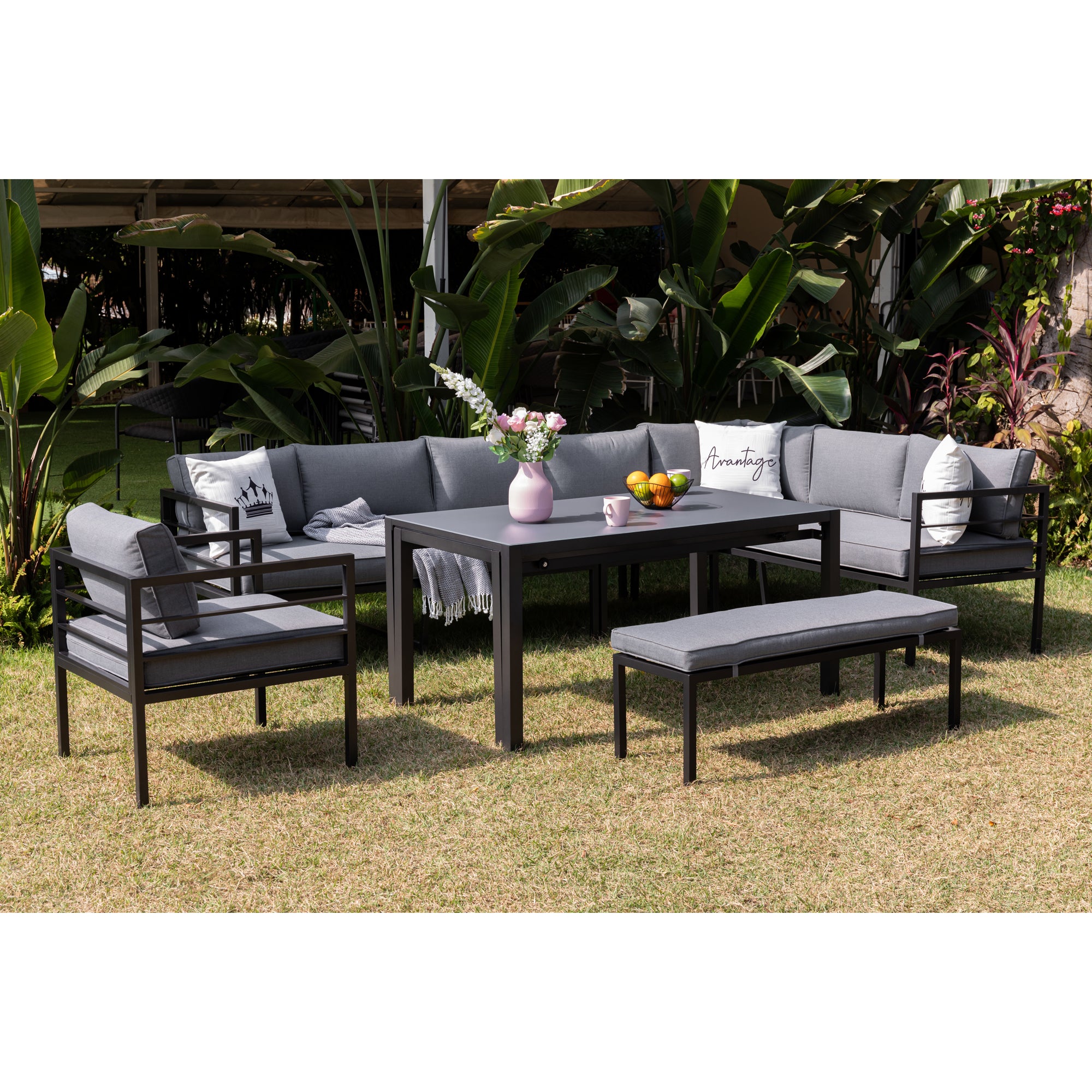 XXL Aluminium Dining Lounge Set Portland mit Ausziehtisch - variabel stellbar / bis zu 10x Personen