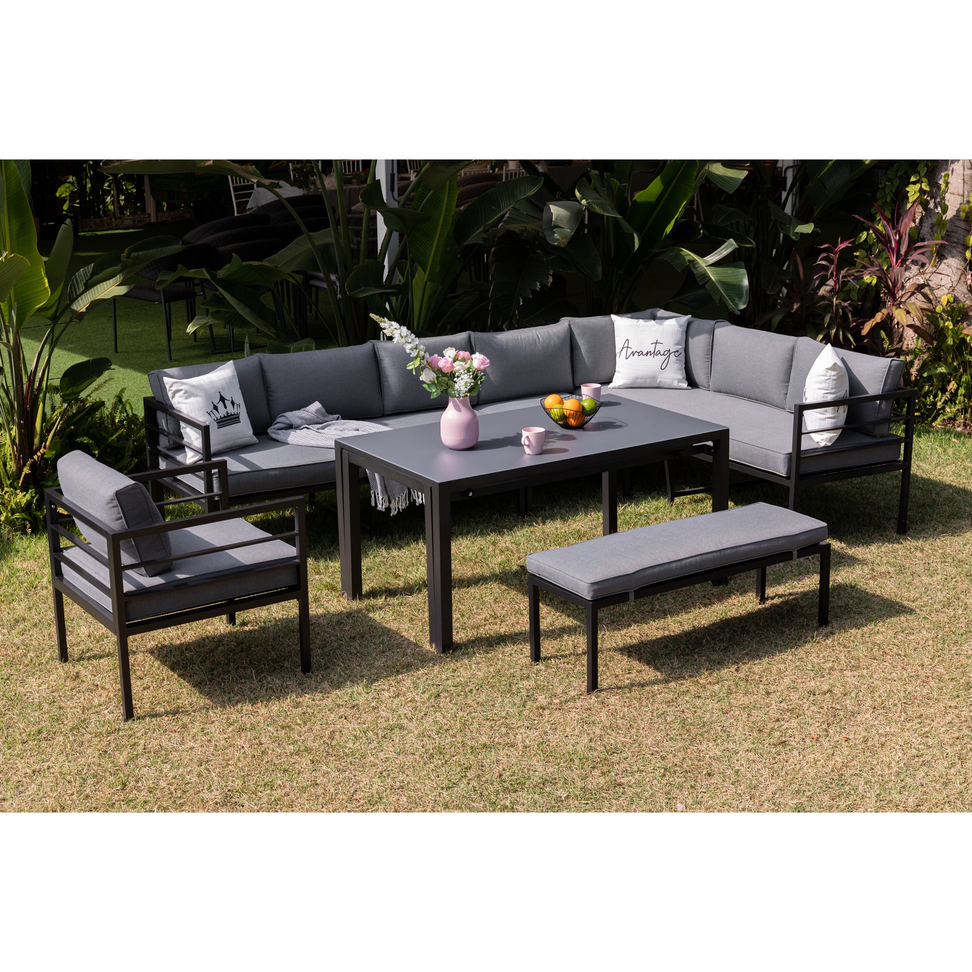 High Quality Living zum Angebotspreis ☀️ XXL Dining Lounge Set Portland / Ausziehtisch - variabel stellbar / bis zu 10x Personen