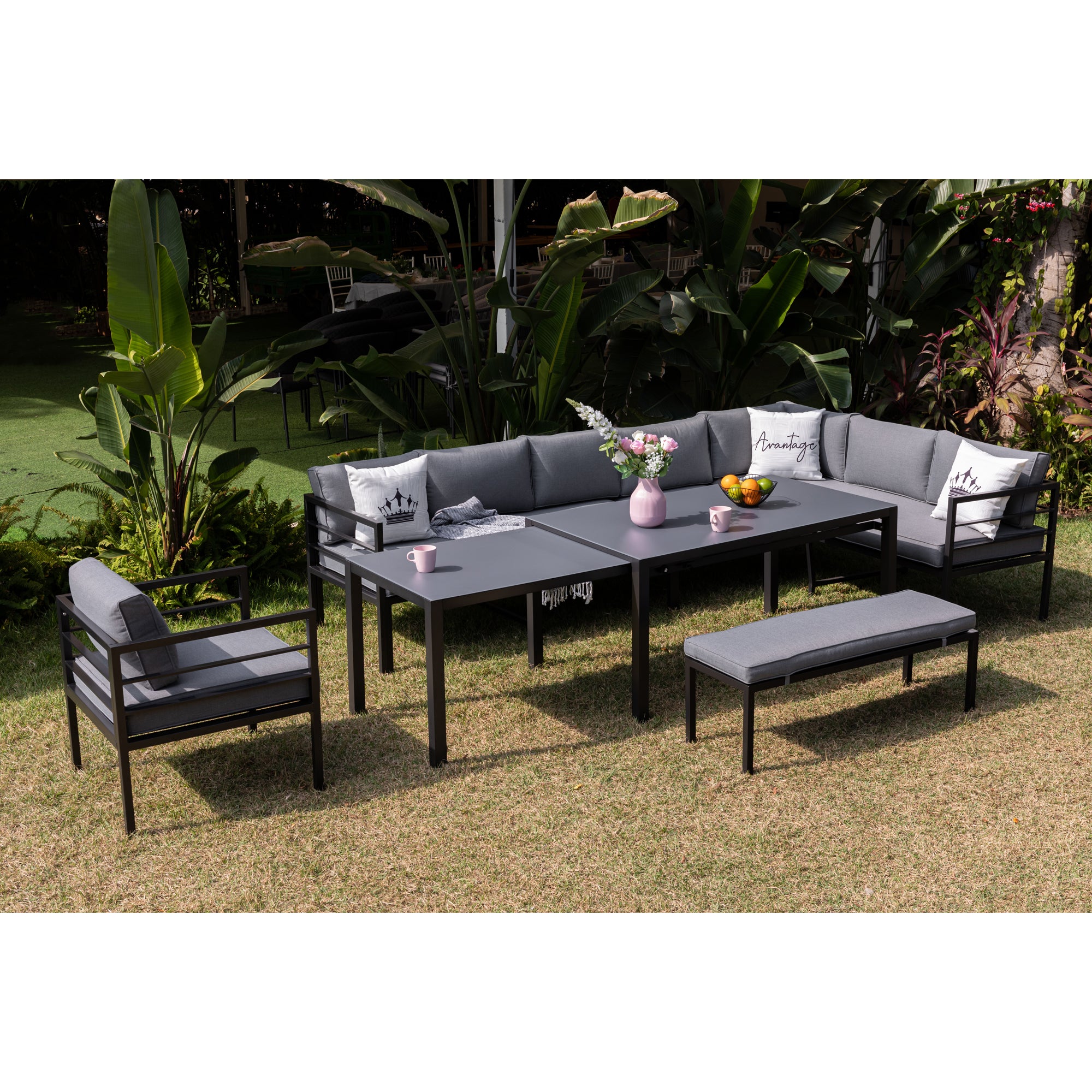 XXL Aluminium Dining Lounge Set Portland mit Ausziehtisch - variabel stellbar / bis zu 10x Personen