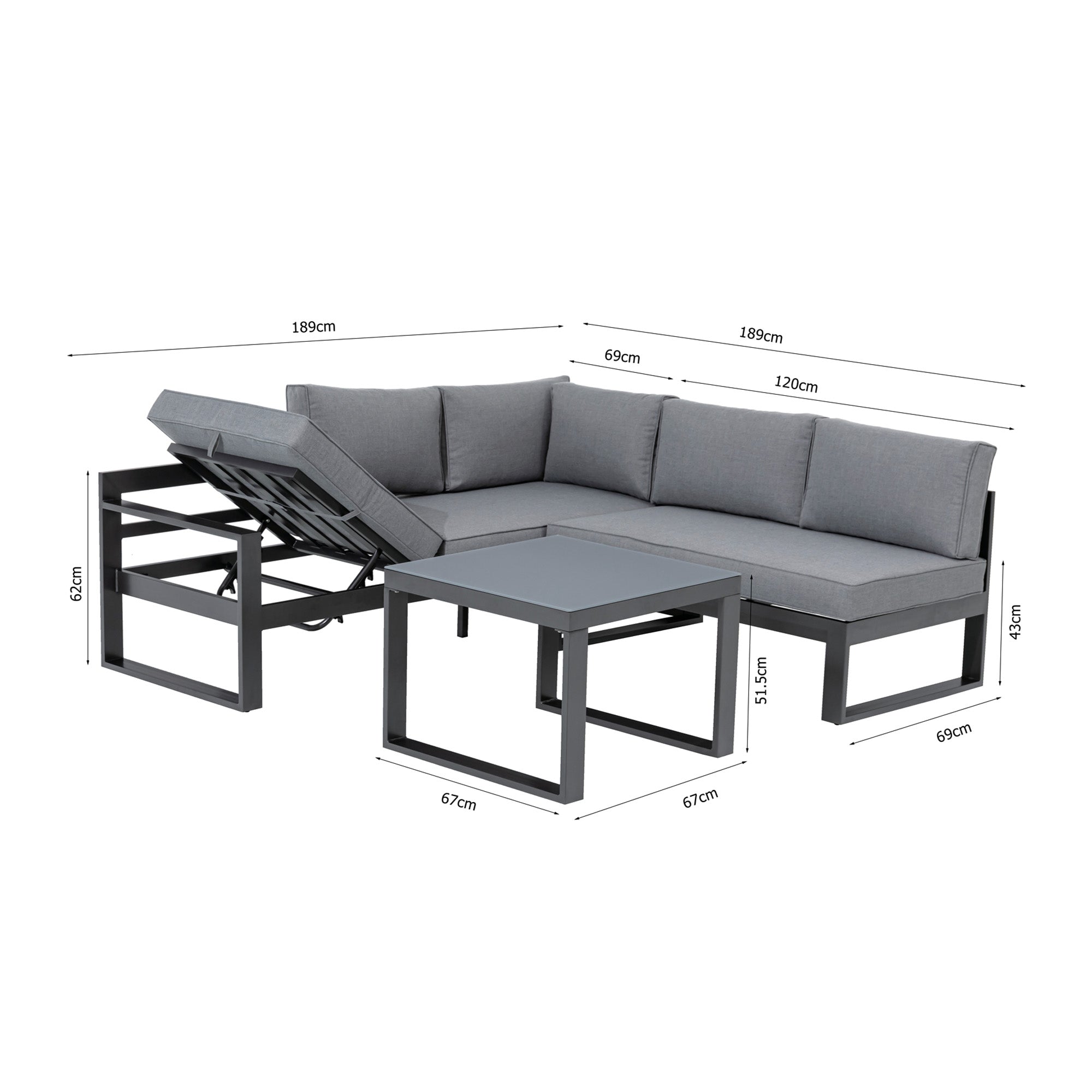 Gartenmöbel Lounge Lugano mit verstellbarem Kopfteil / sehr bequemer Sitzkomfort