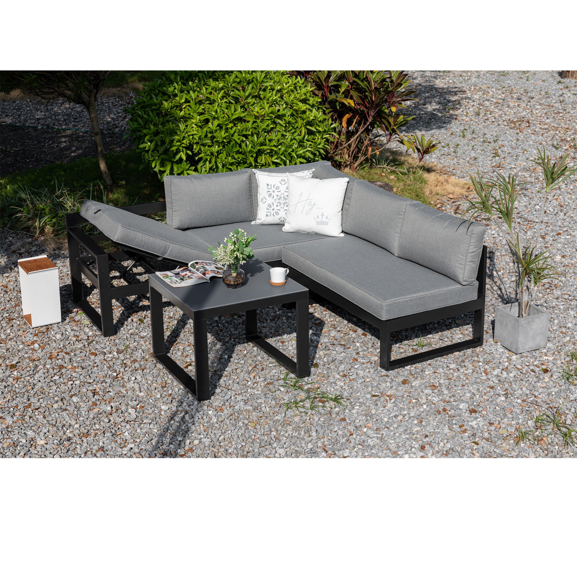 Gartenmöbel Lounge Lugano komfortable Ecklounge mit verstellbarem Kopfteil