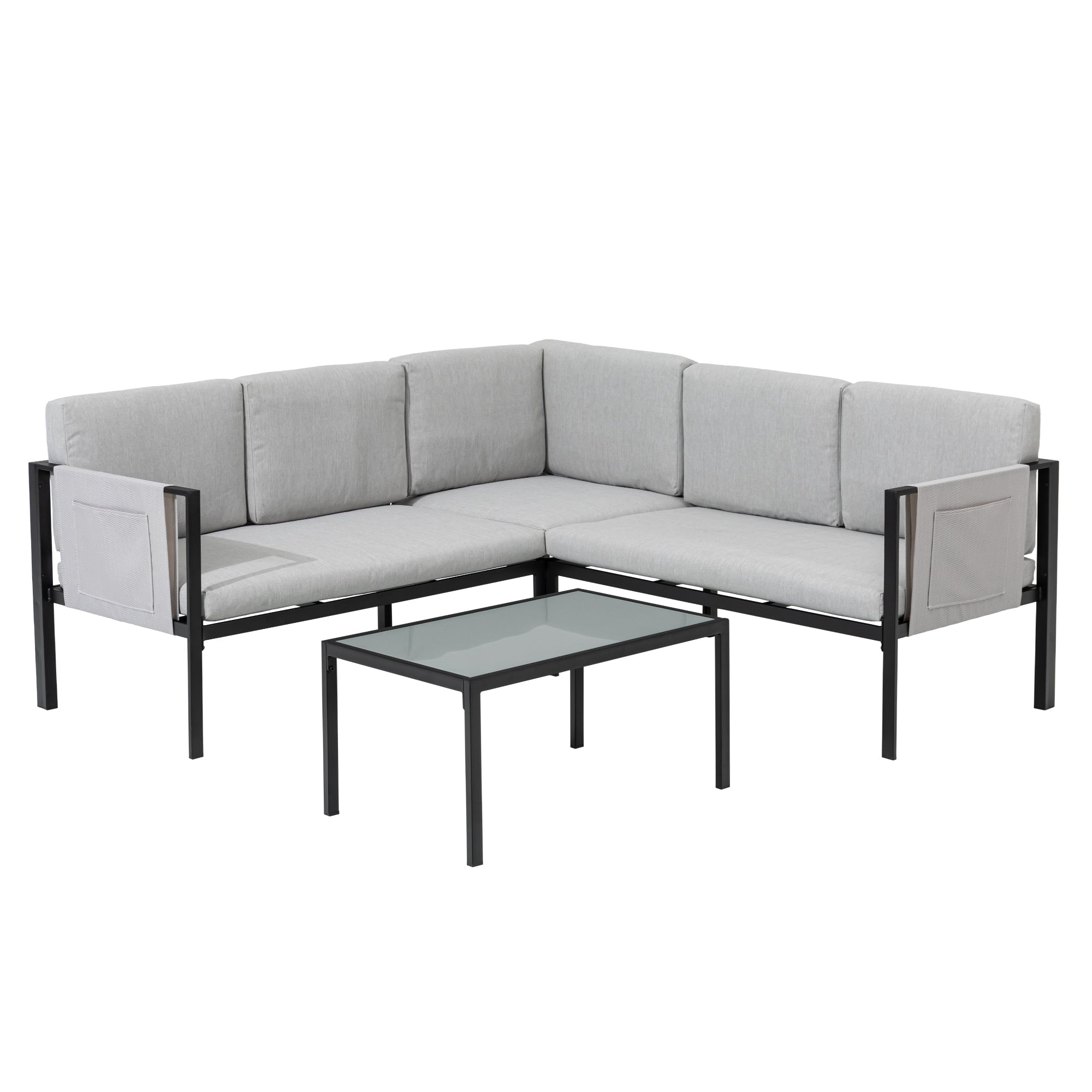 Gartenmöbel Set Kos, eine Ecklounge inkl. Seitentaschen für extra Stauraum