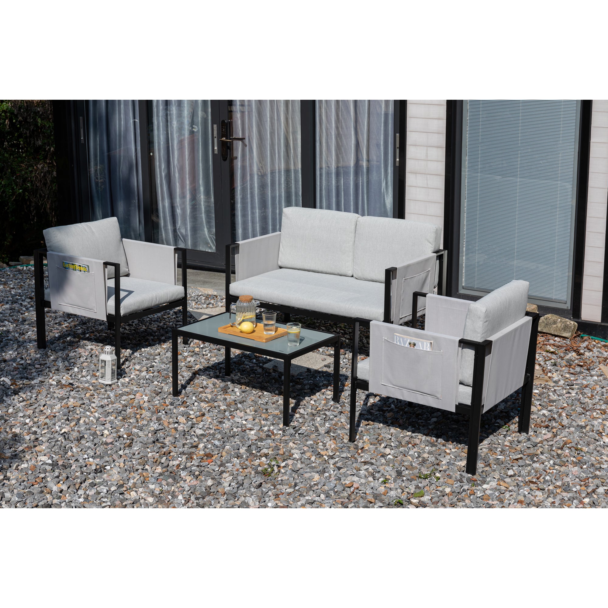 Gartenmöbel Set Samos, eine trendige Lounge inkl. Seitentaschen für extra Stauraum