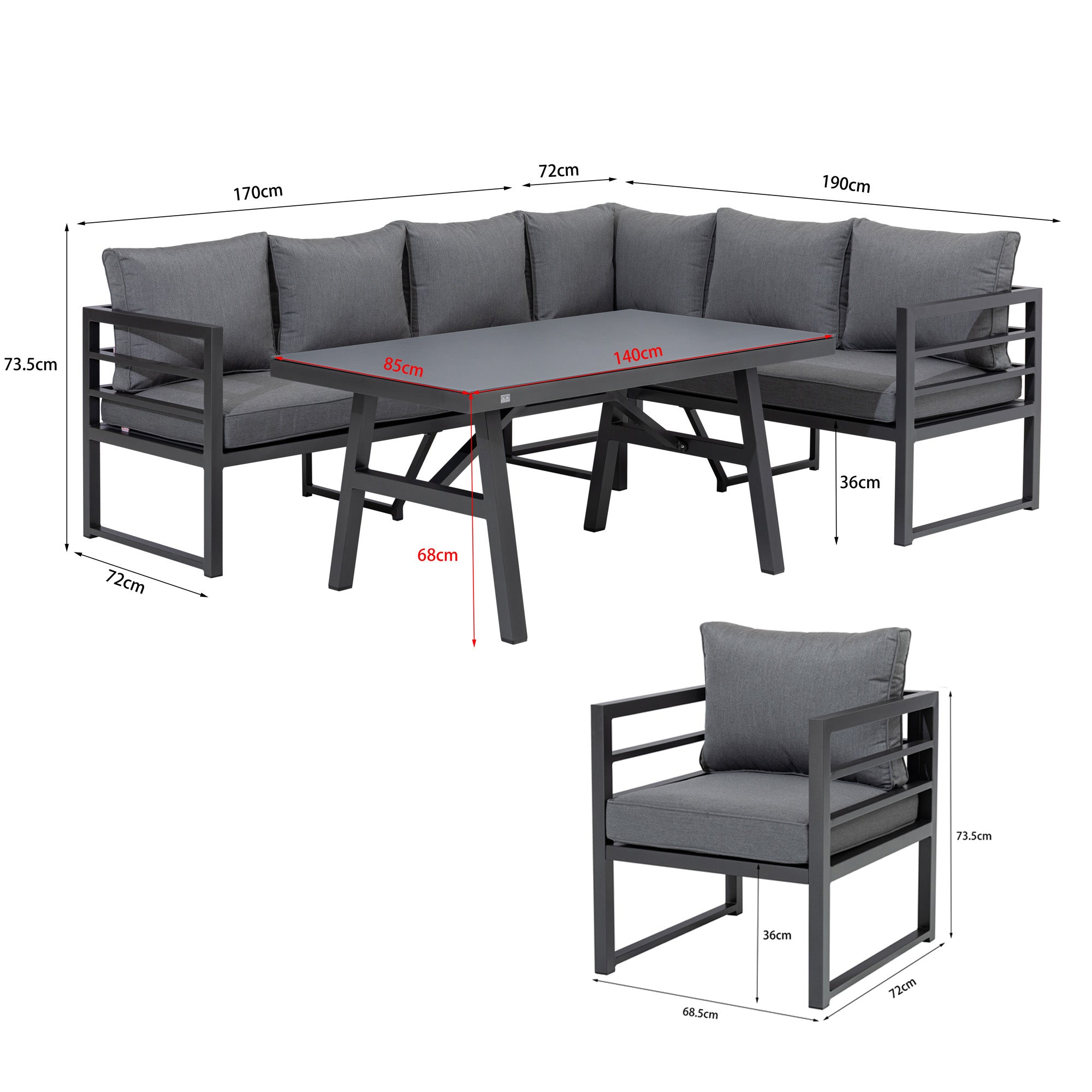 LUXUS PUR! Dining Eck Lounge Java XL / variabel stellbar - Sunbrella® 100% Wetterfest inkl. Sessel