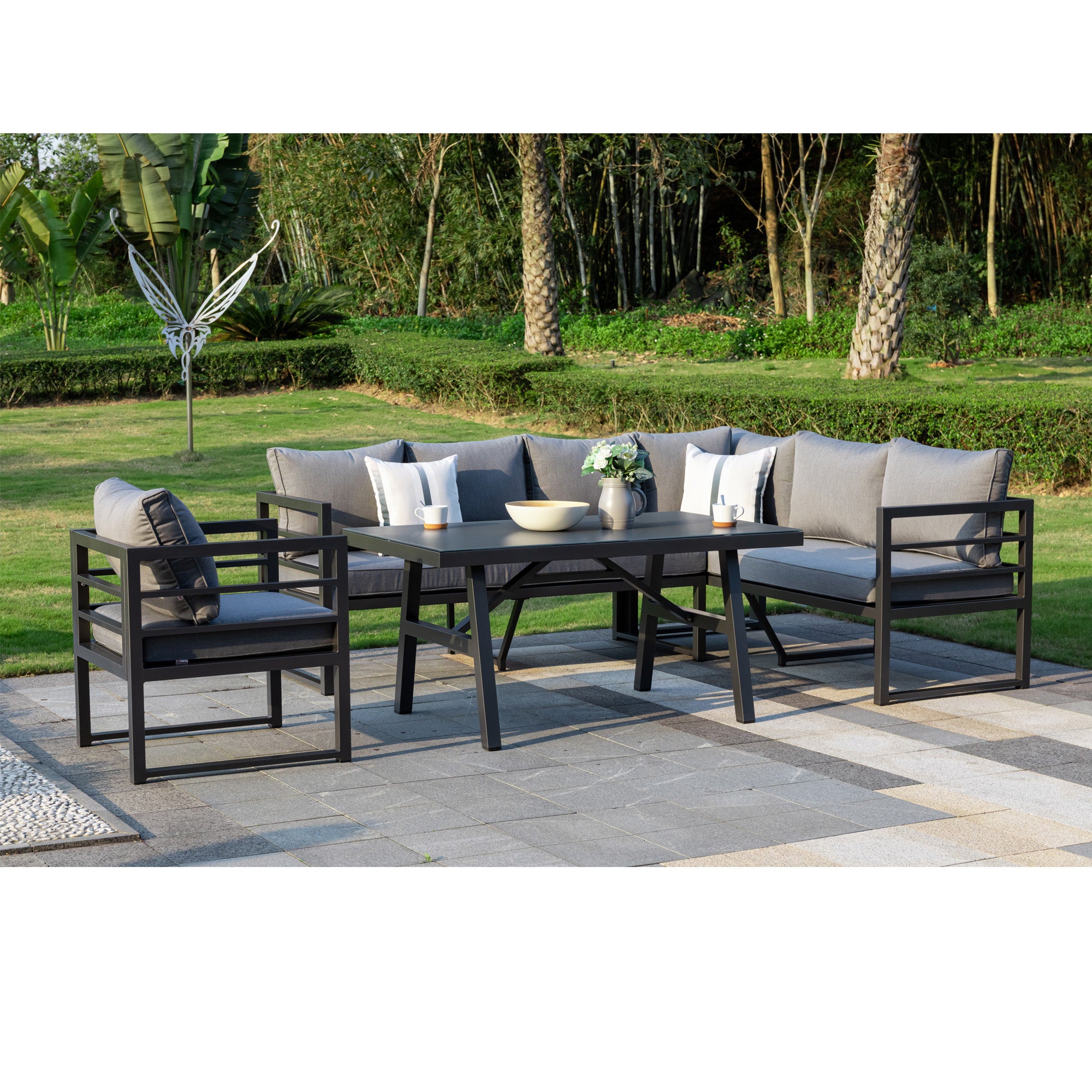 LUXUS PUR! Dining Eck Lounge Java XL / variabel stellbar - Sunbrella® 100% Wetterfest inkl. Sessel