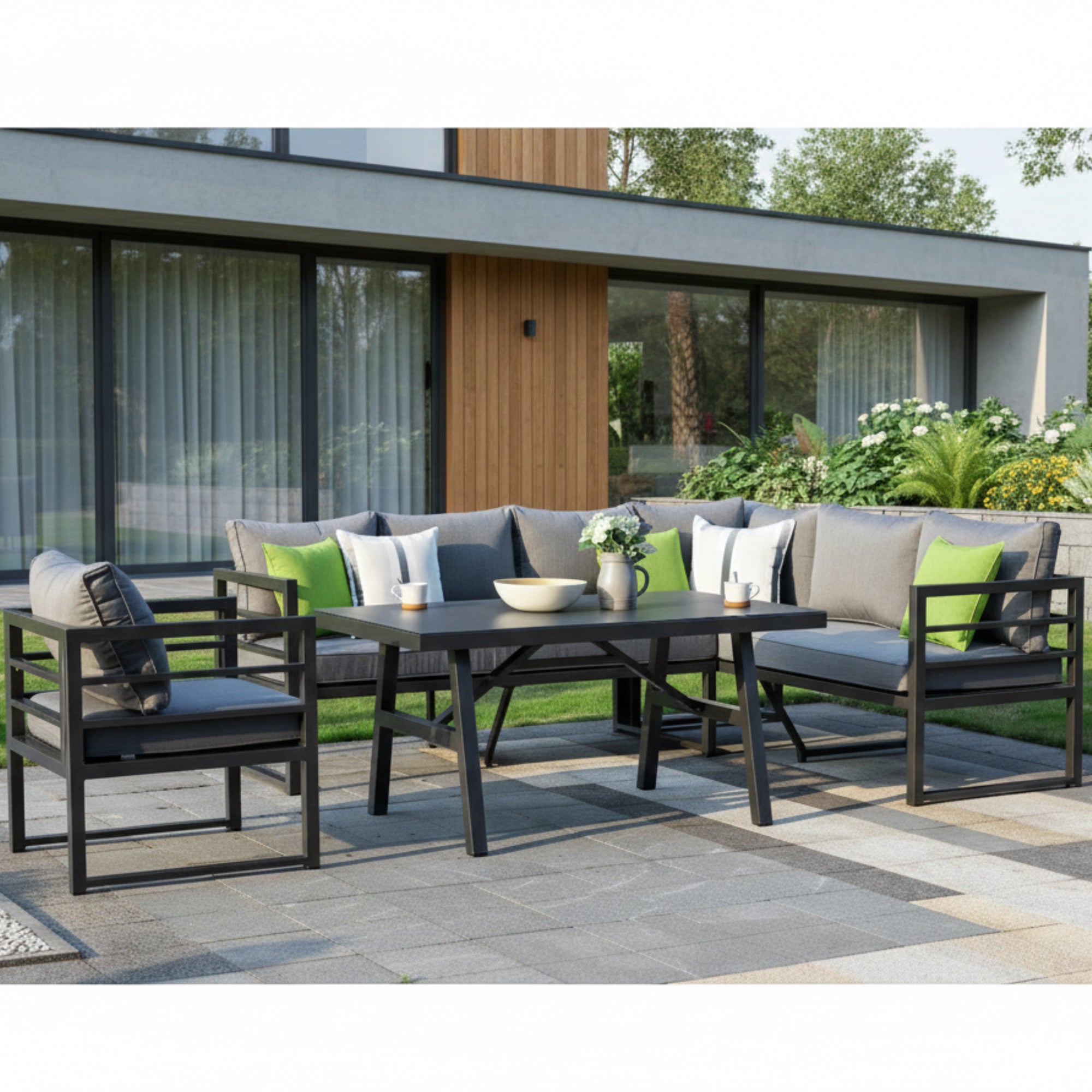 LUXUS PUR! Dining Eck Lounge Java XL / variabel stellbar - Sunbrella® 100% Wetterfest inkl. Sessel