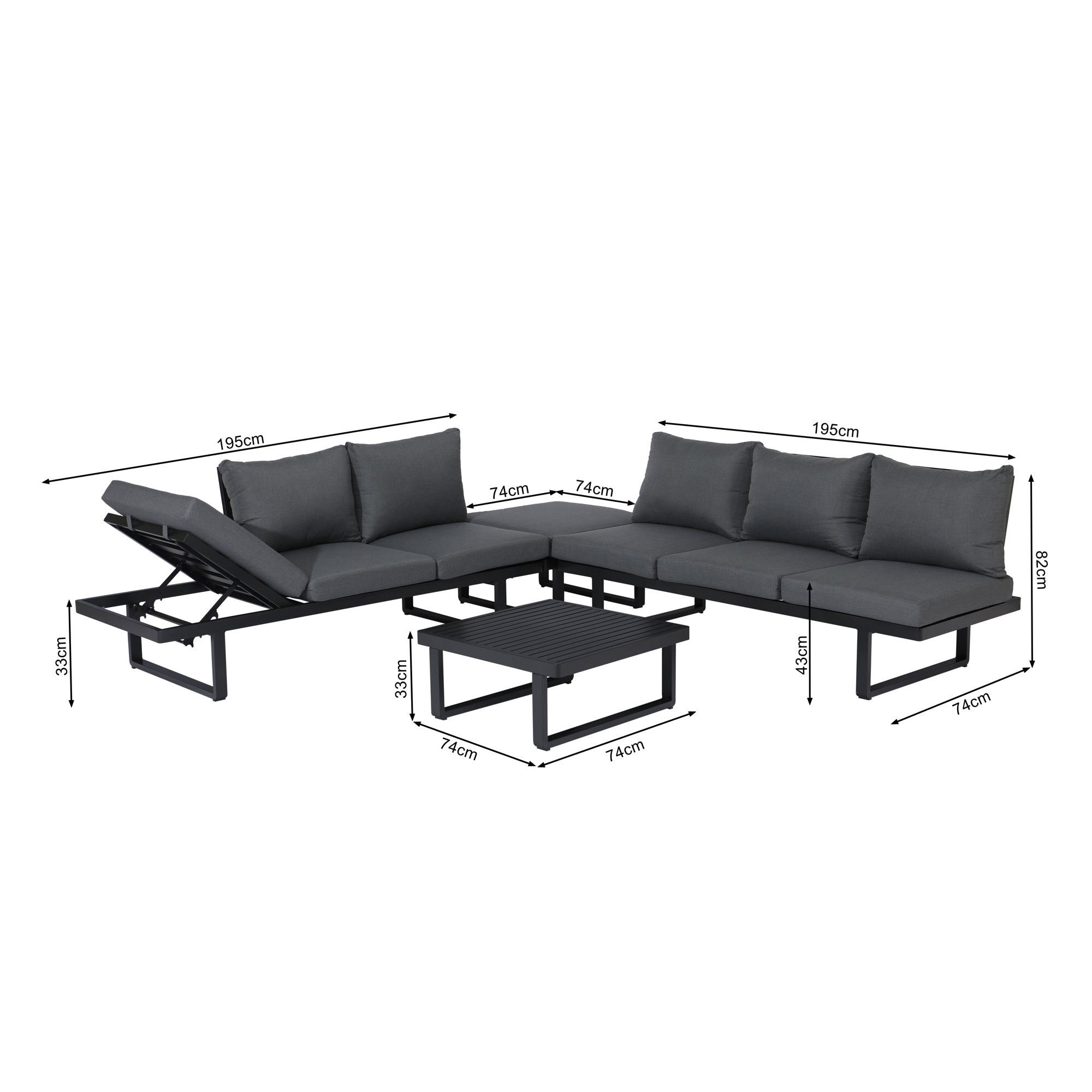 4 tlg. Luxus Alu Multifunktions- Lounge Set Tesoro inkl. Sonnenliege und Hocker