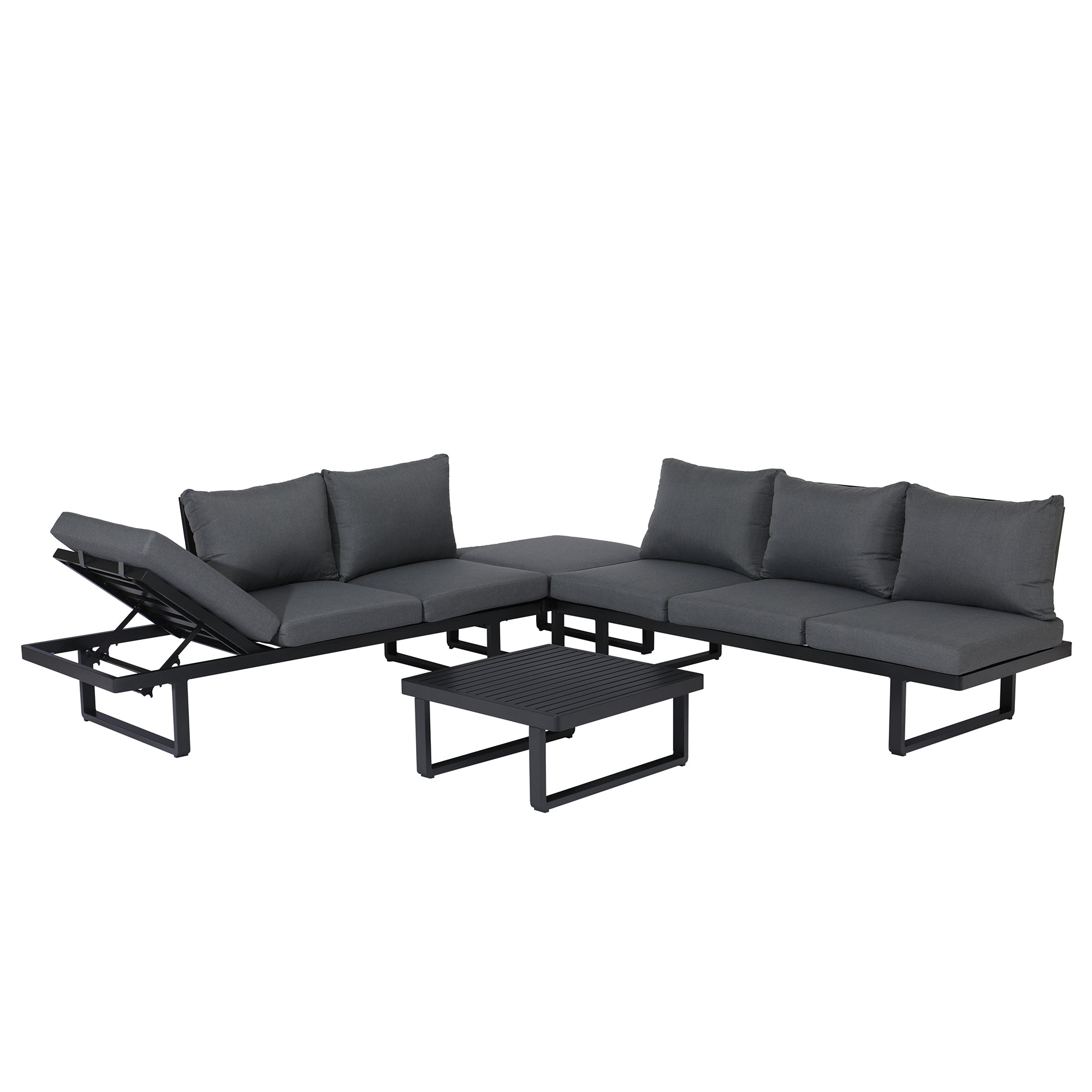4 tlg. Luxus Alu Multifunktions- Lounge Set Tesoro inkl. Sonnenliege und Hocker