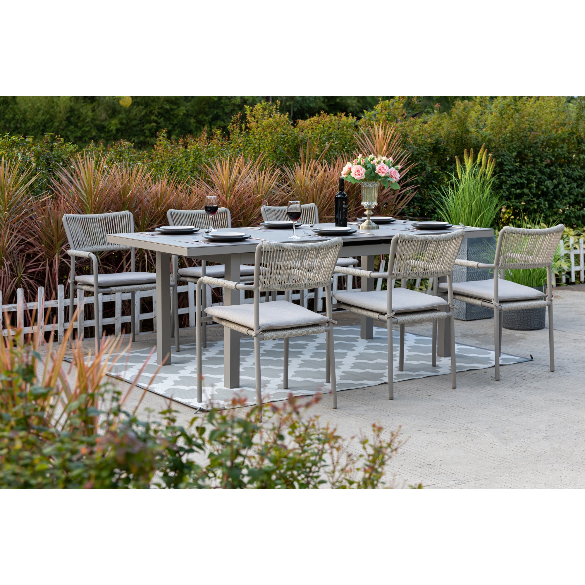 ☀️Summer Deal !☀️ 13 tlg. Premium Essgruppe Madri / 6x Stapelsessel & Sintered Stone Ausziehtisch