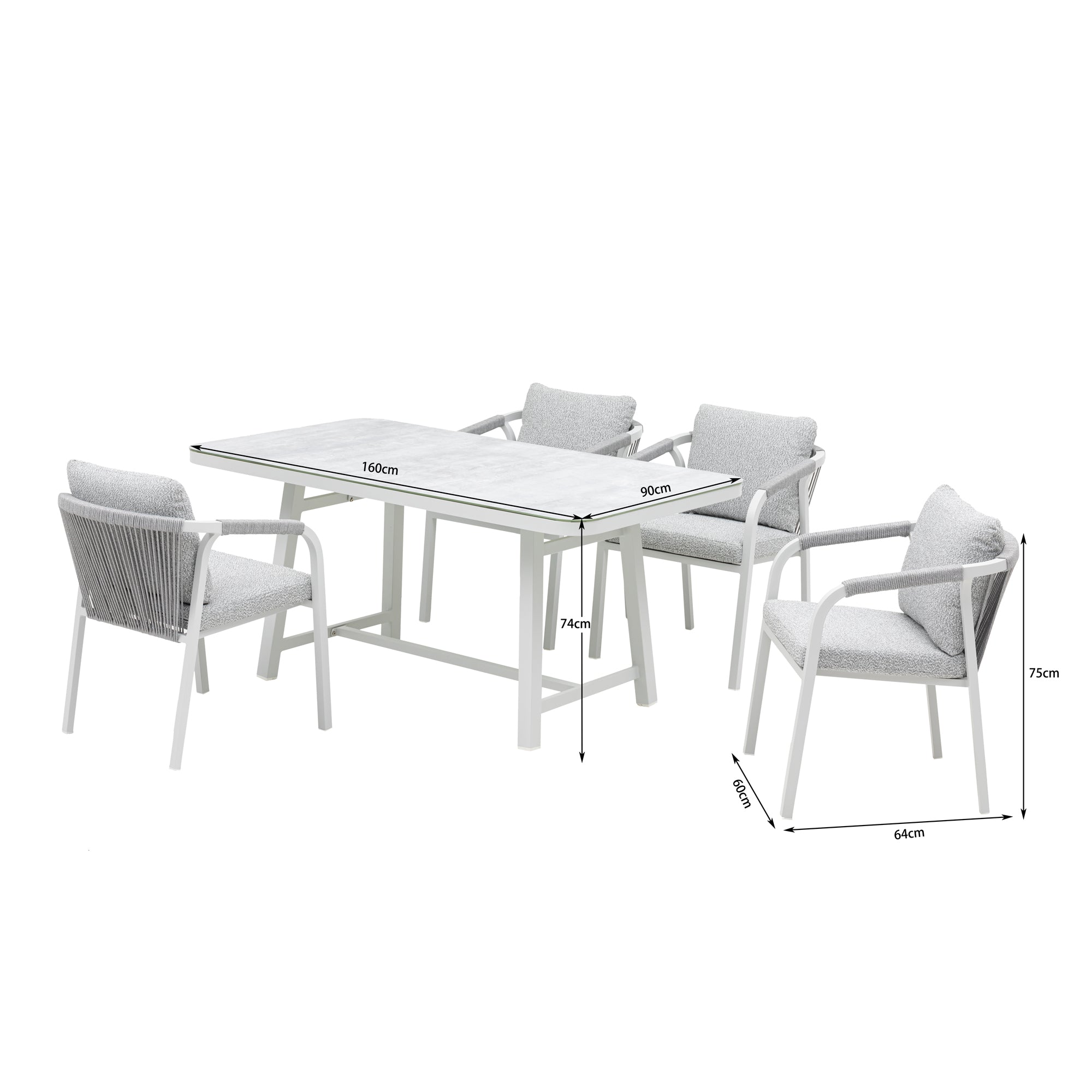 LUXUS PUR! Design meets Garden! 5 tlg. Aluminium Dining Set Harvey Off White