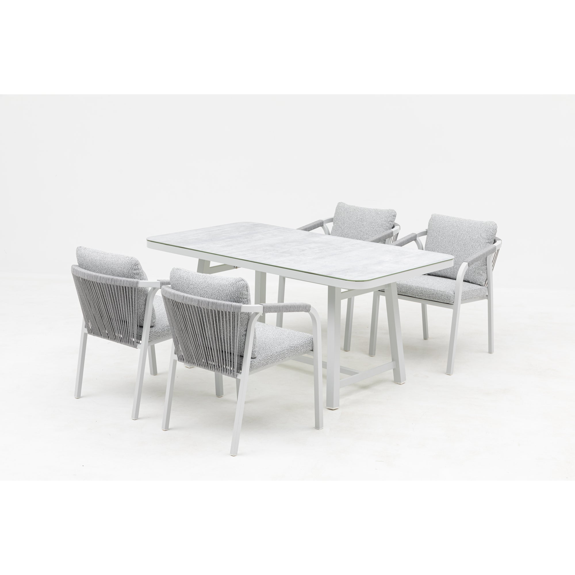 LUXUS PUR! Design meets Garden! 5 tlg. Aluminium Dining Set Harvey Off White