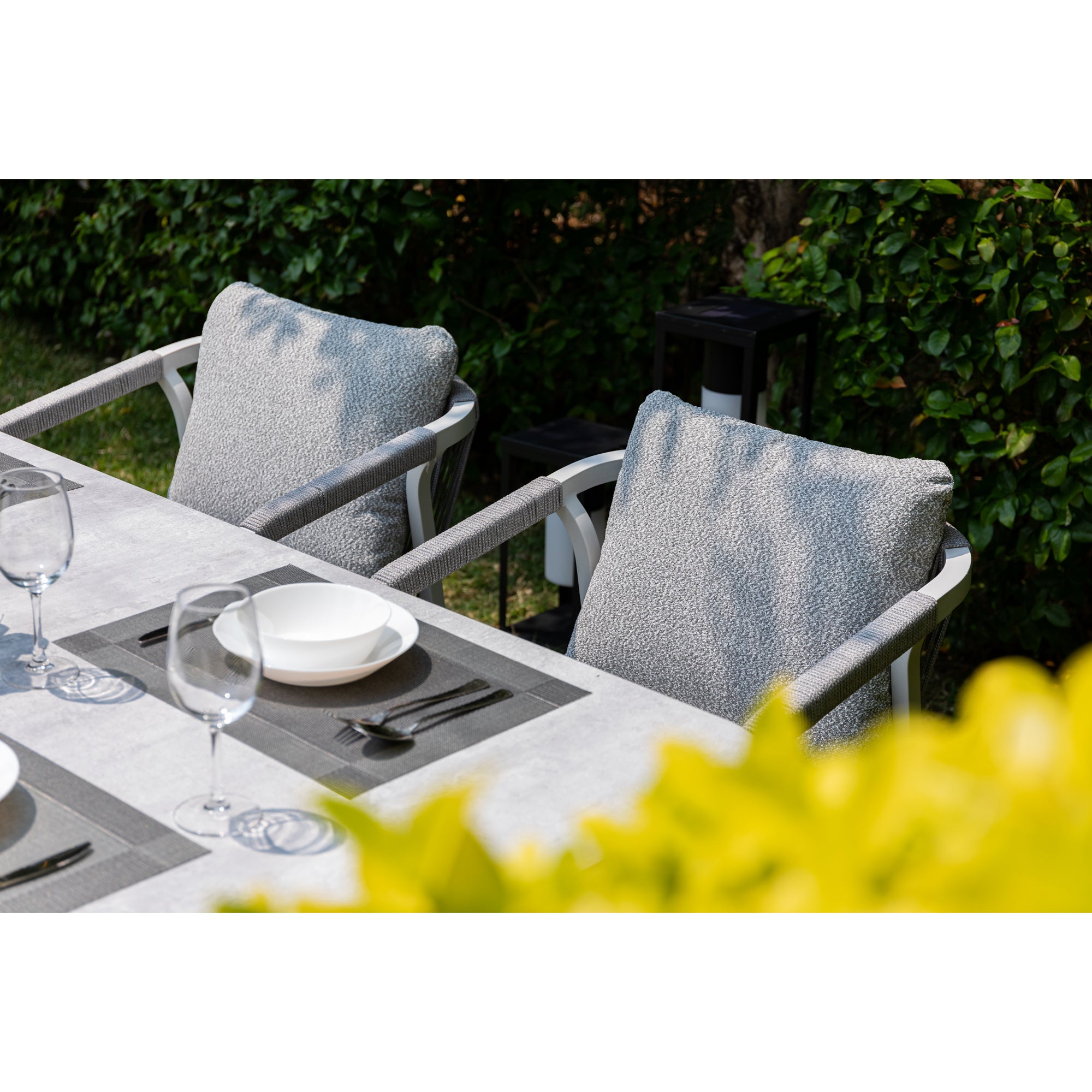 LUXUS PUR! Design meets Garden! 5 tlg. Aluminium Dining Set Harvey Off White