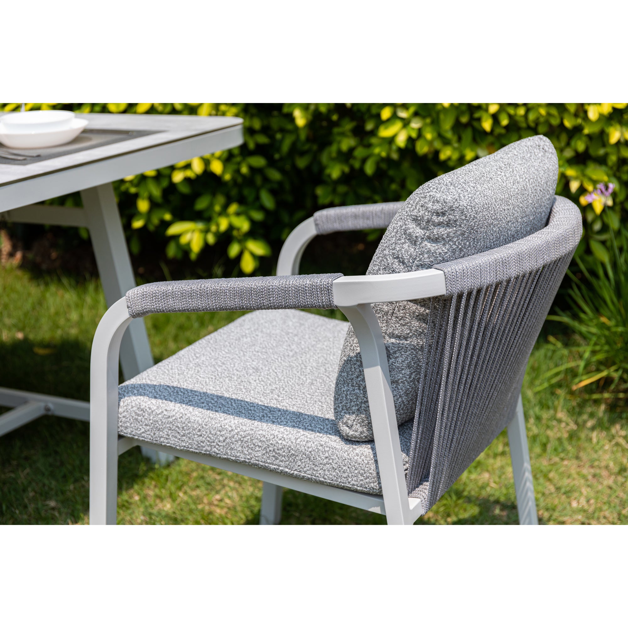 LUXUS PUR! Design meets Garden! 5 tlg. Aluminium Dining Set Harvey Off White