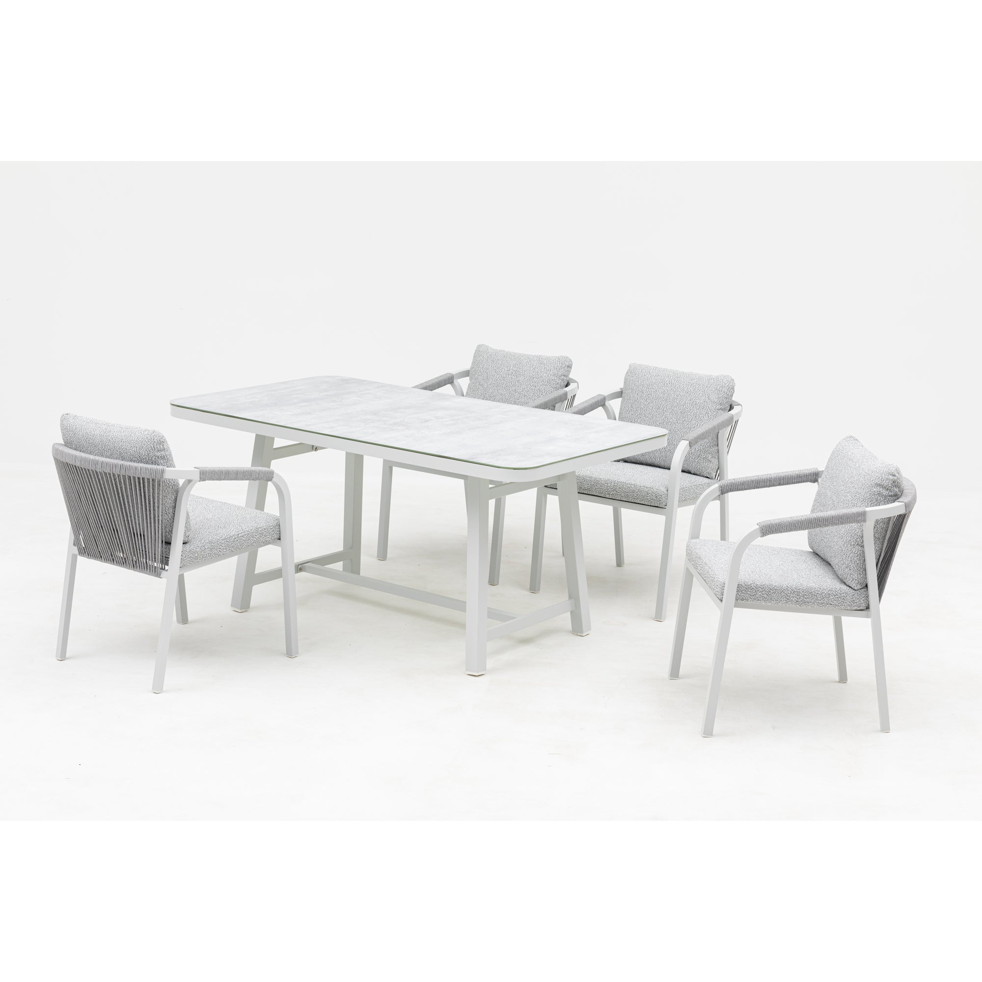 LUXUS PUR! Design meets Garden! 5 tlg. Aluminium Dining Set Harvey Off White