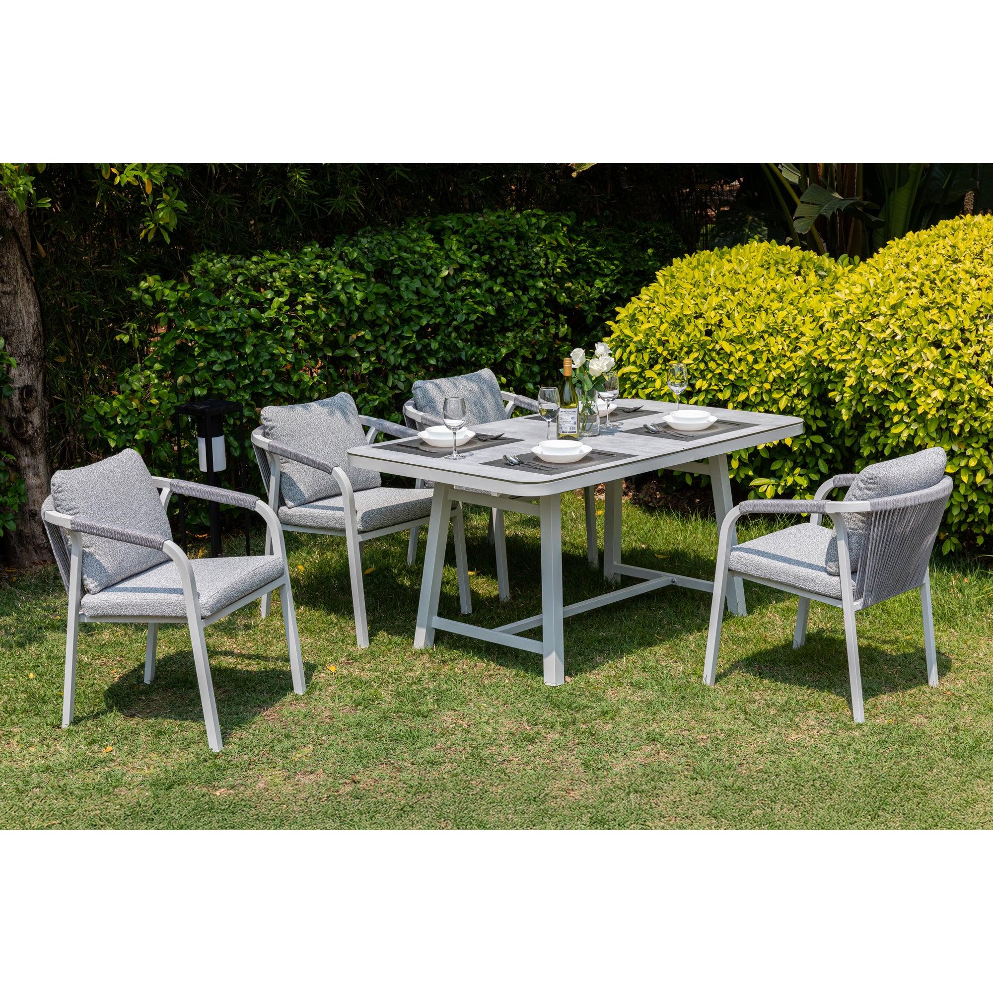 LUXUS PUR! Design meets Garden! 5 tlg. Aluminium Dining Set Harvey Off White