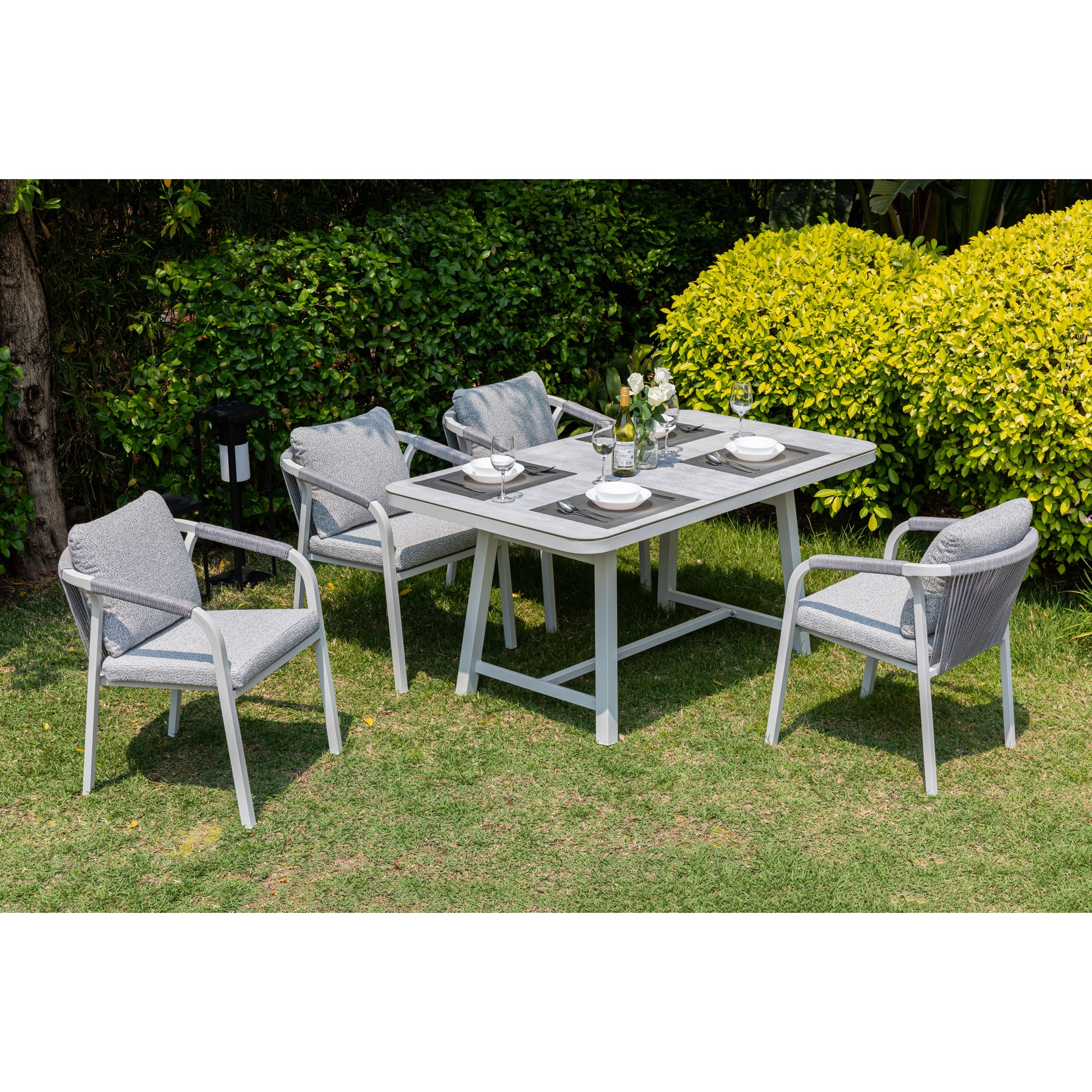 LUXUS PUR! Design meets Garden! 5 tlg. Aluminium Dining Set Harvey Off White