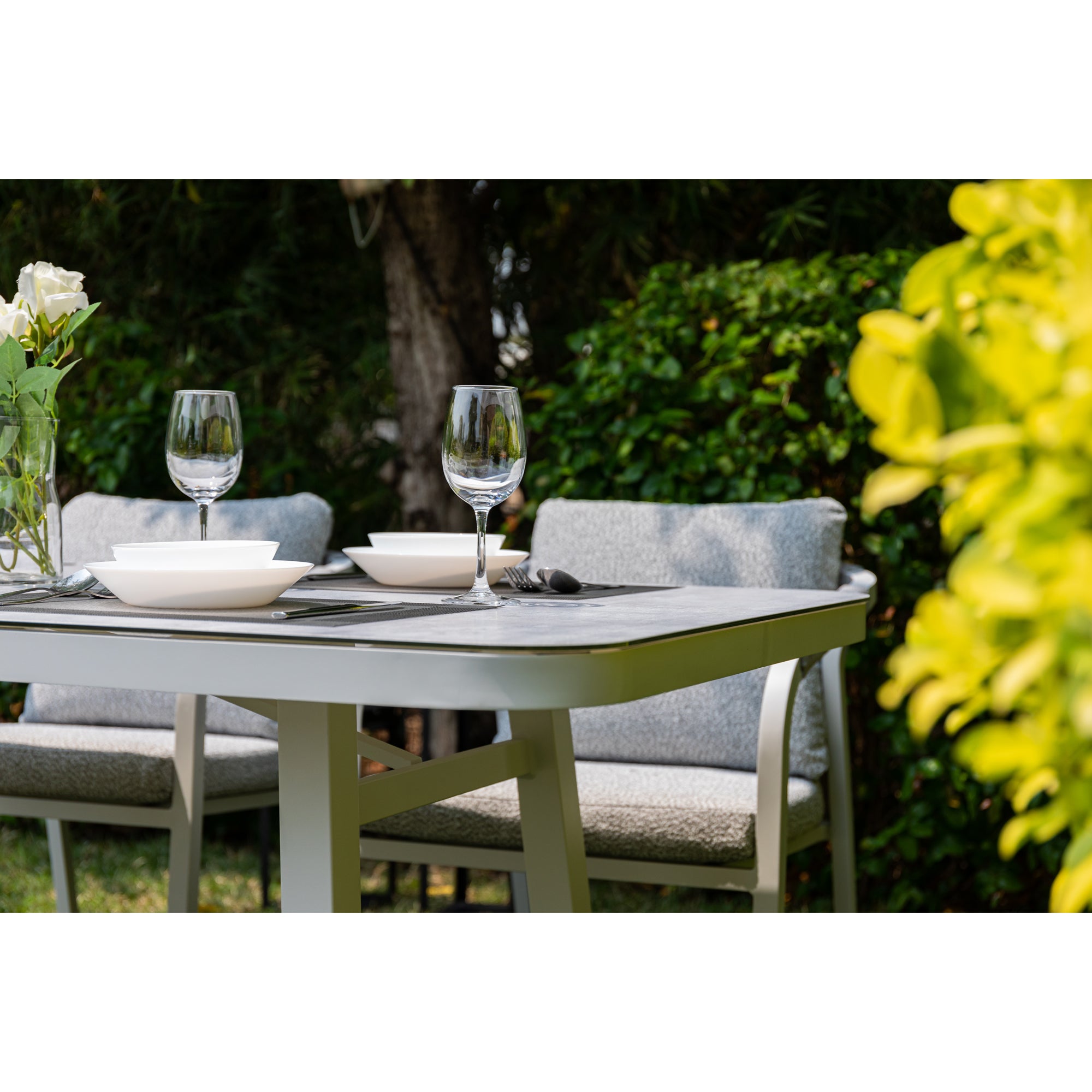 LUXUS PUR! Design meets Garden! 5 tlg. Aluminium Dining Set Harvey Off White