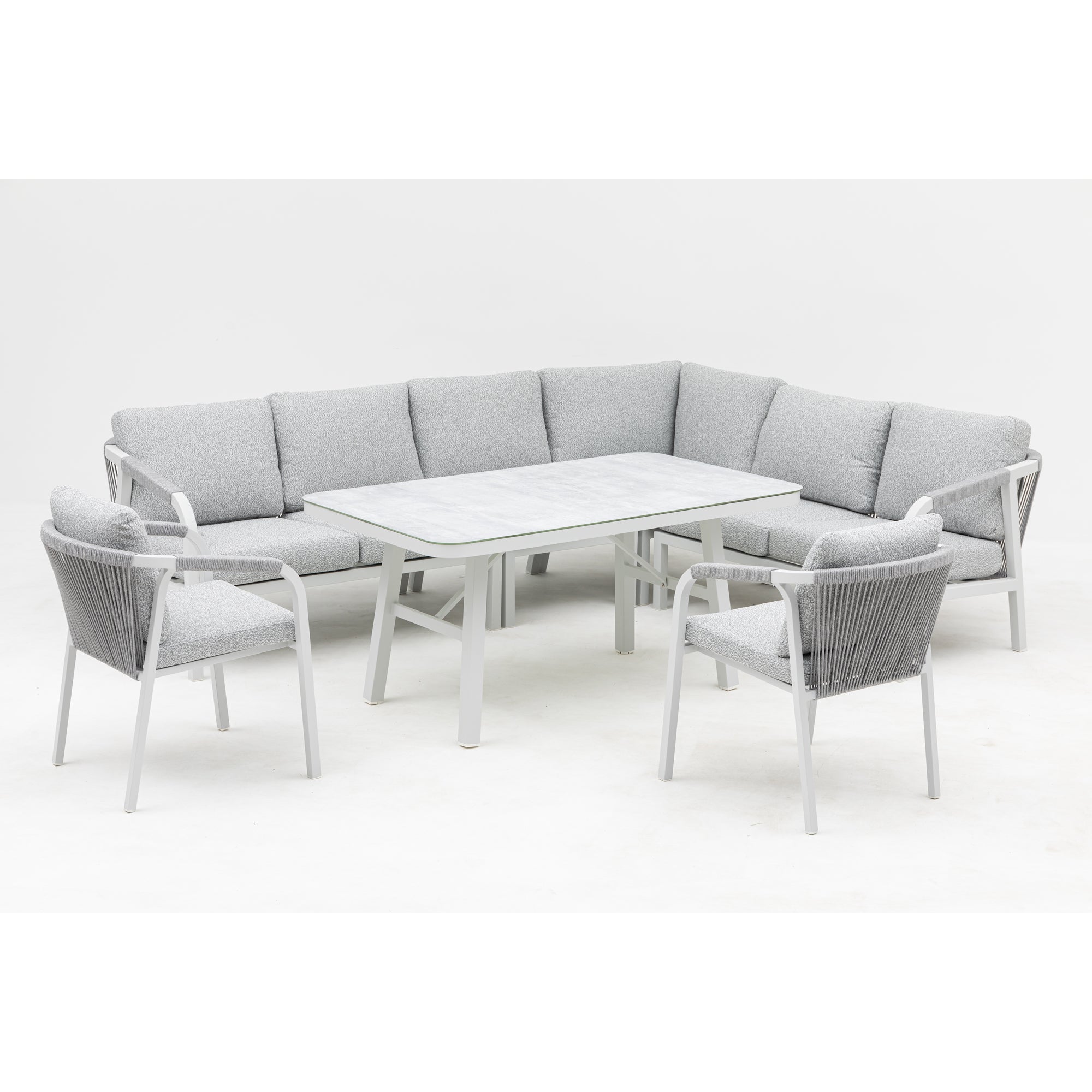High Quality Living zum Angebotspreis ☀️ Aluminium Dining Lounge Set Harvey inkl. 2 Sessel Off White