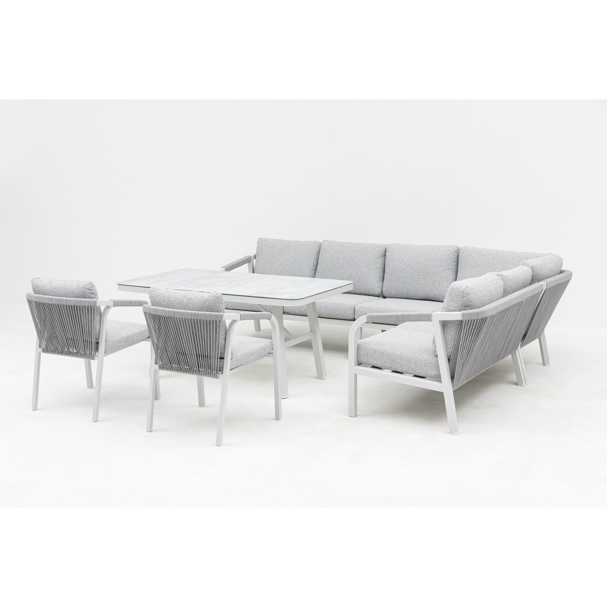 LUXUS PUR! Aluminium Dining Lounge Set Harvey inkl. 2 Sessel Off White