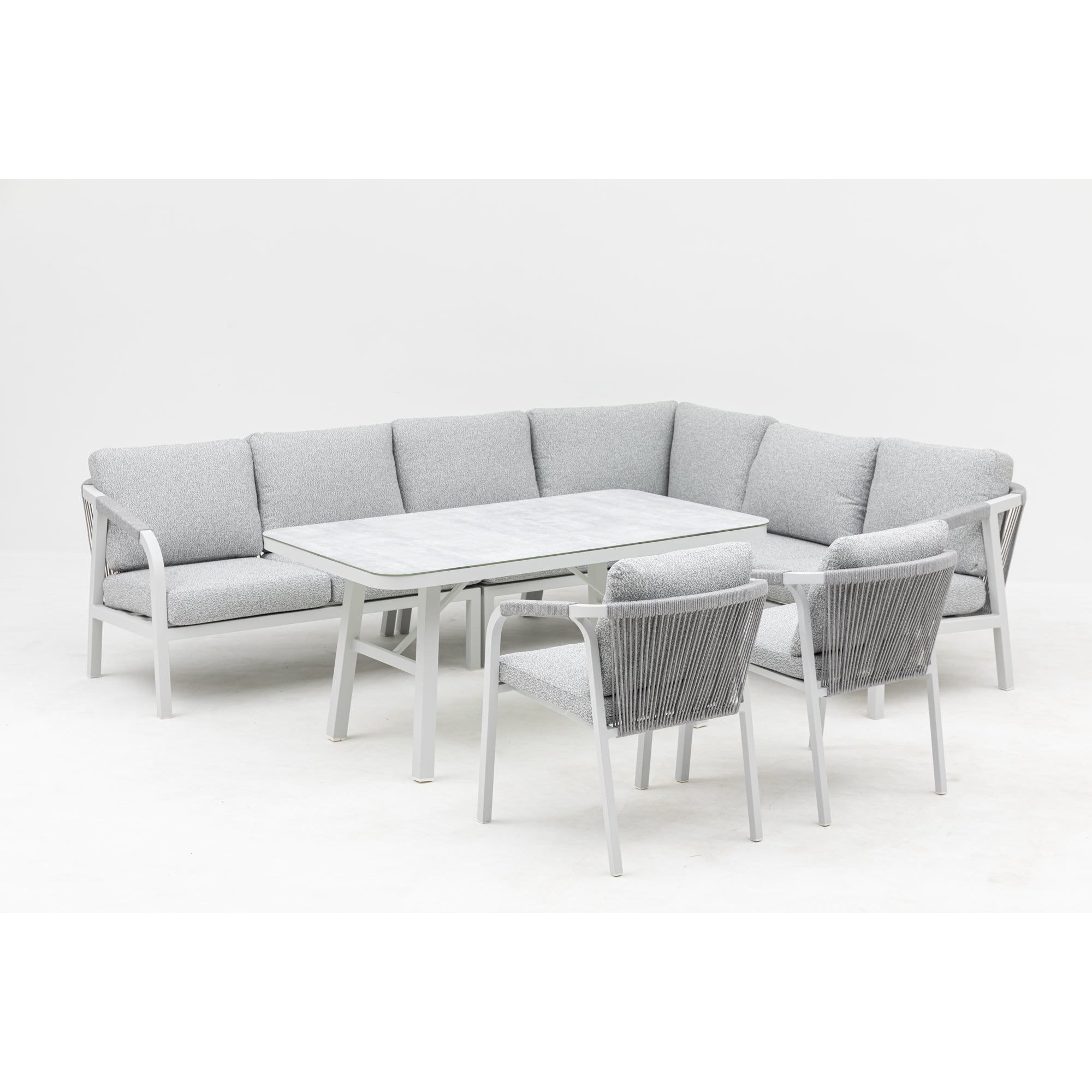 High Quality Living zum Angebotspreis ☀️ Aluminium Dining Lounge Set Harvey inkl. 2 Sessel Off White