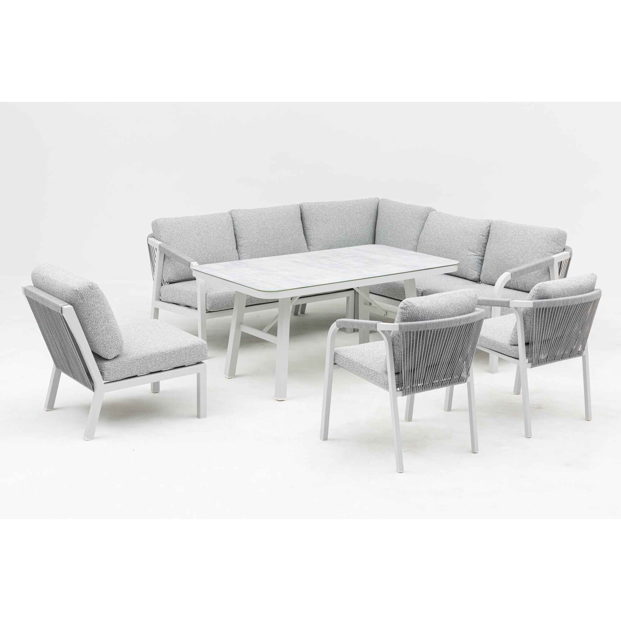 High Quality Living zum Angebotspreis ☀️ Aluminium Dining Lounge Set Harvey inkl. 2 Sessel Off White