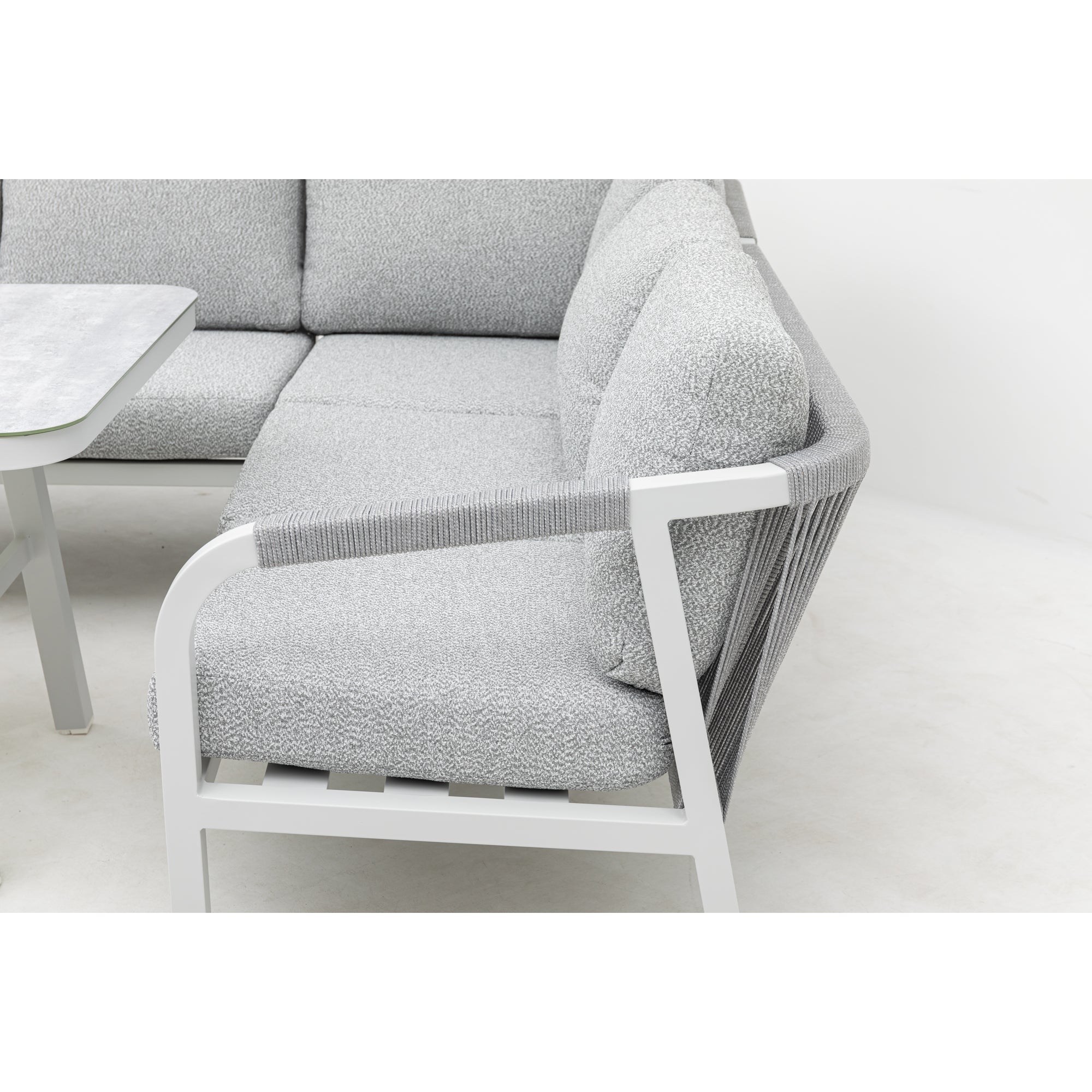 High Quality Living zum Angebotspreis ☀️ Aluminium Dining Lounge Set Harvey inkl. 2 Sessel Off White