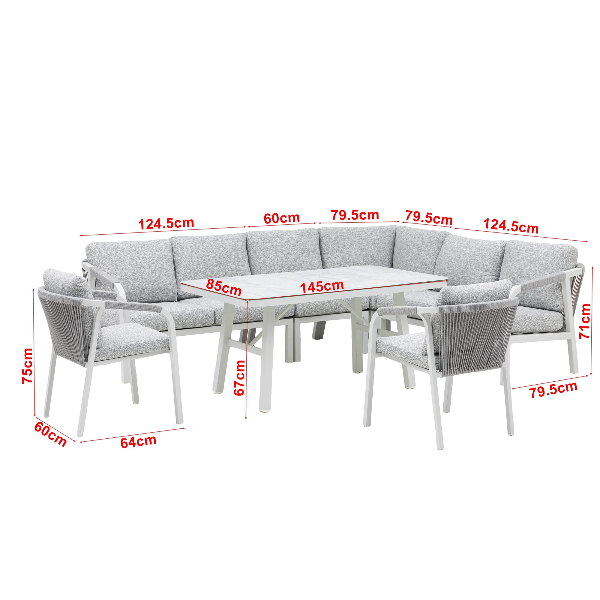 LUXUS PUR! Aluminium Dining Lounge Set Harvey inkl. 2 Sessel Off White