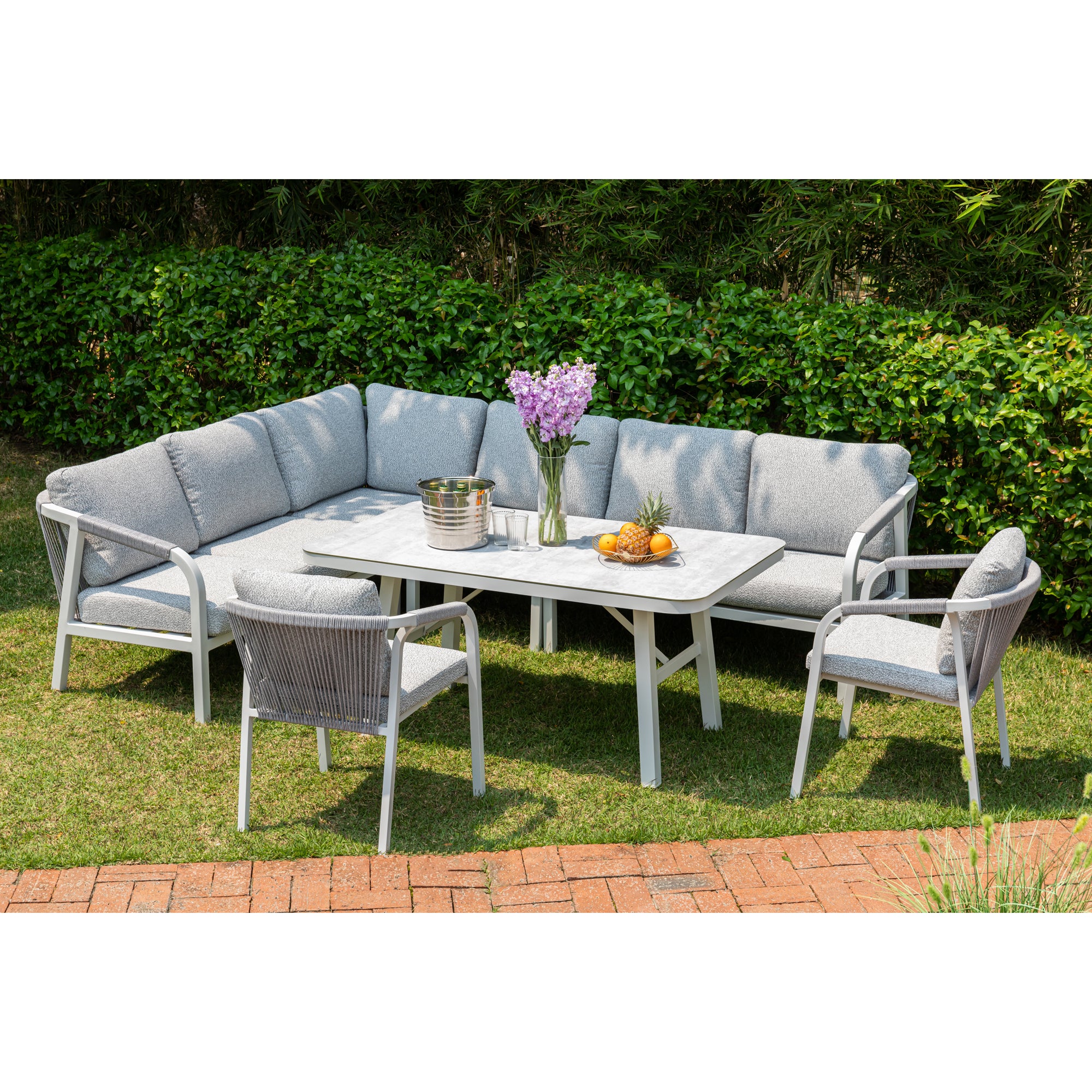 LUXUS PUR! Aluminium Dining Lounge Set Harvey inkl. 2 Sessel Off White