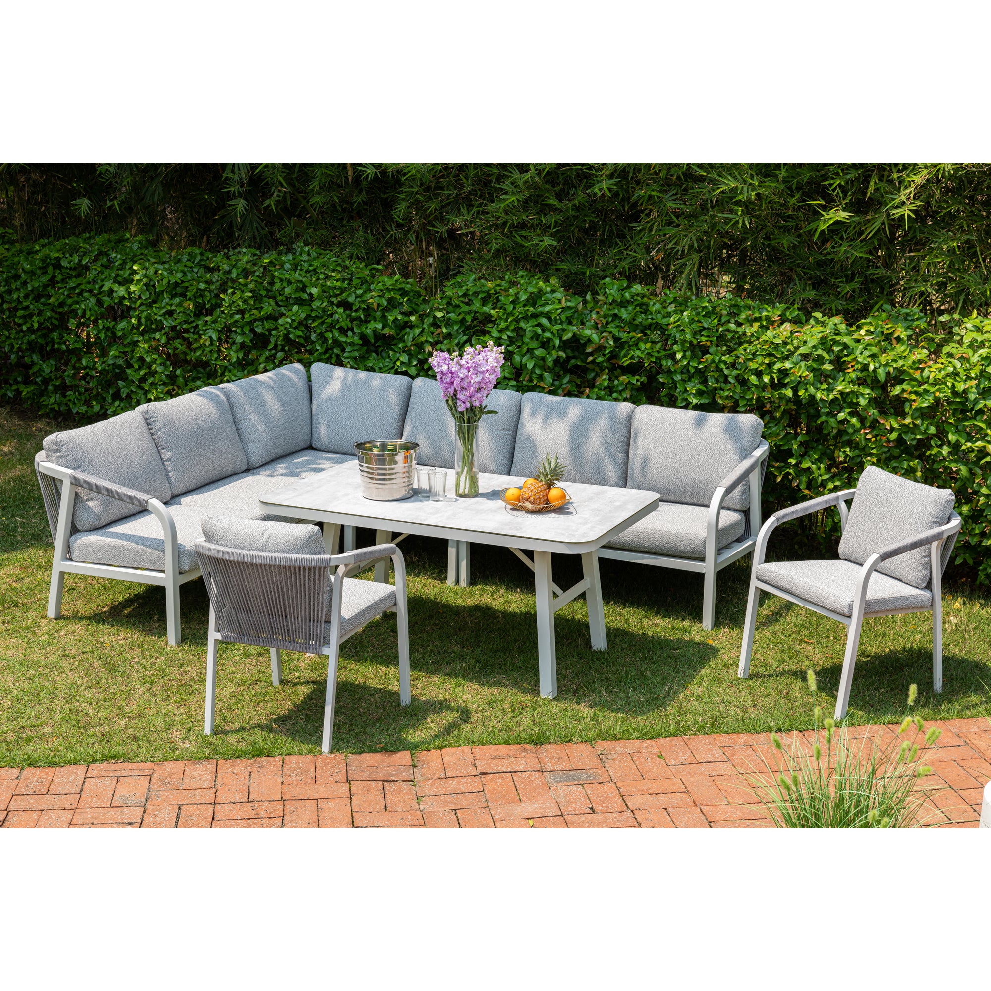 LUXUS PUR! Aluminium Dining Lounge Set Harvey inkl. 2 Sessel Off White
